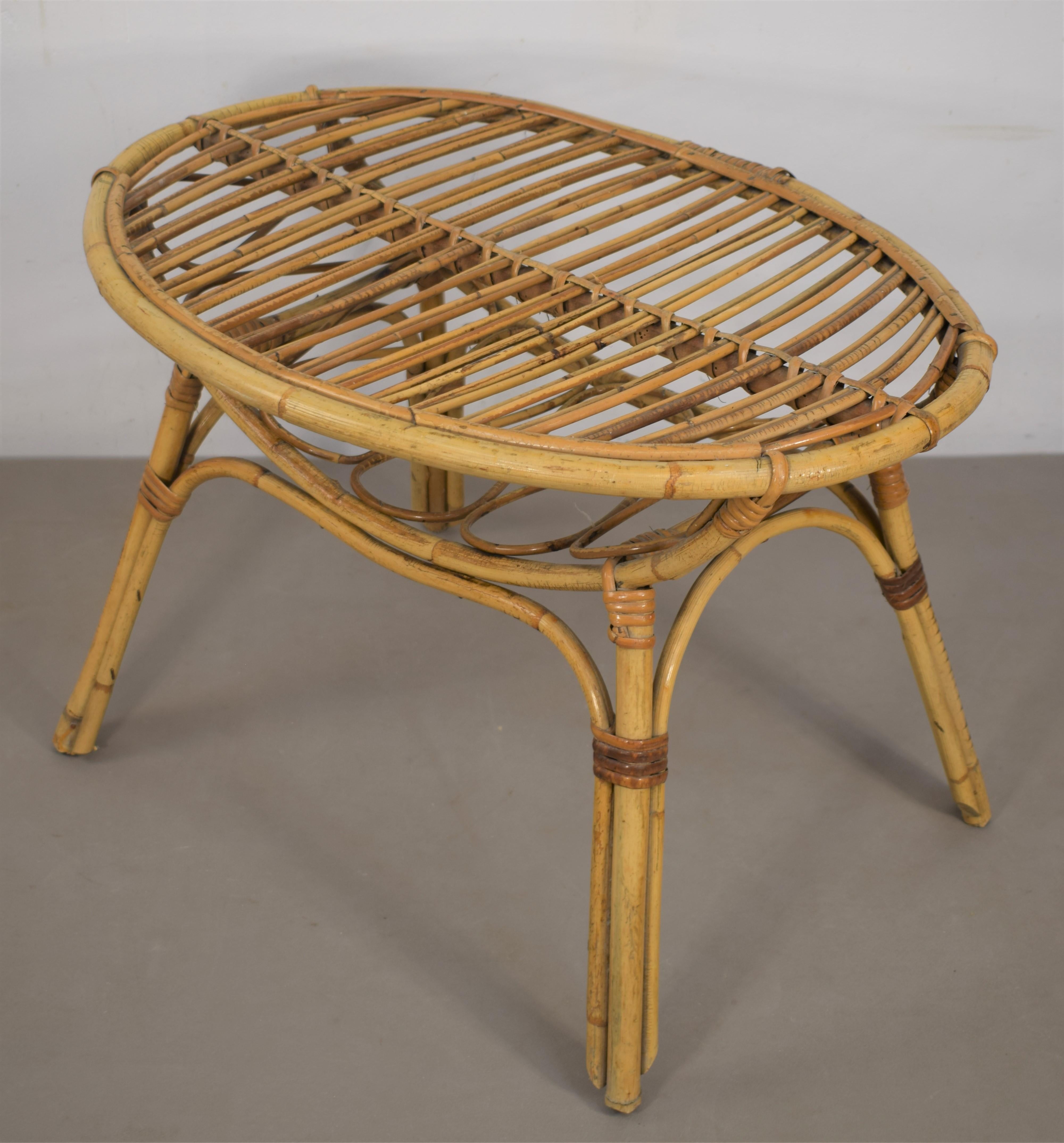 Italian Bamboo Coffee Table with Magazine Rack, 1960s 2