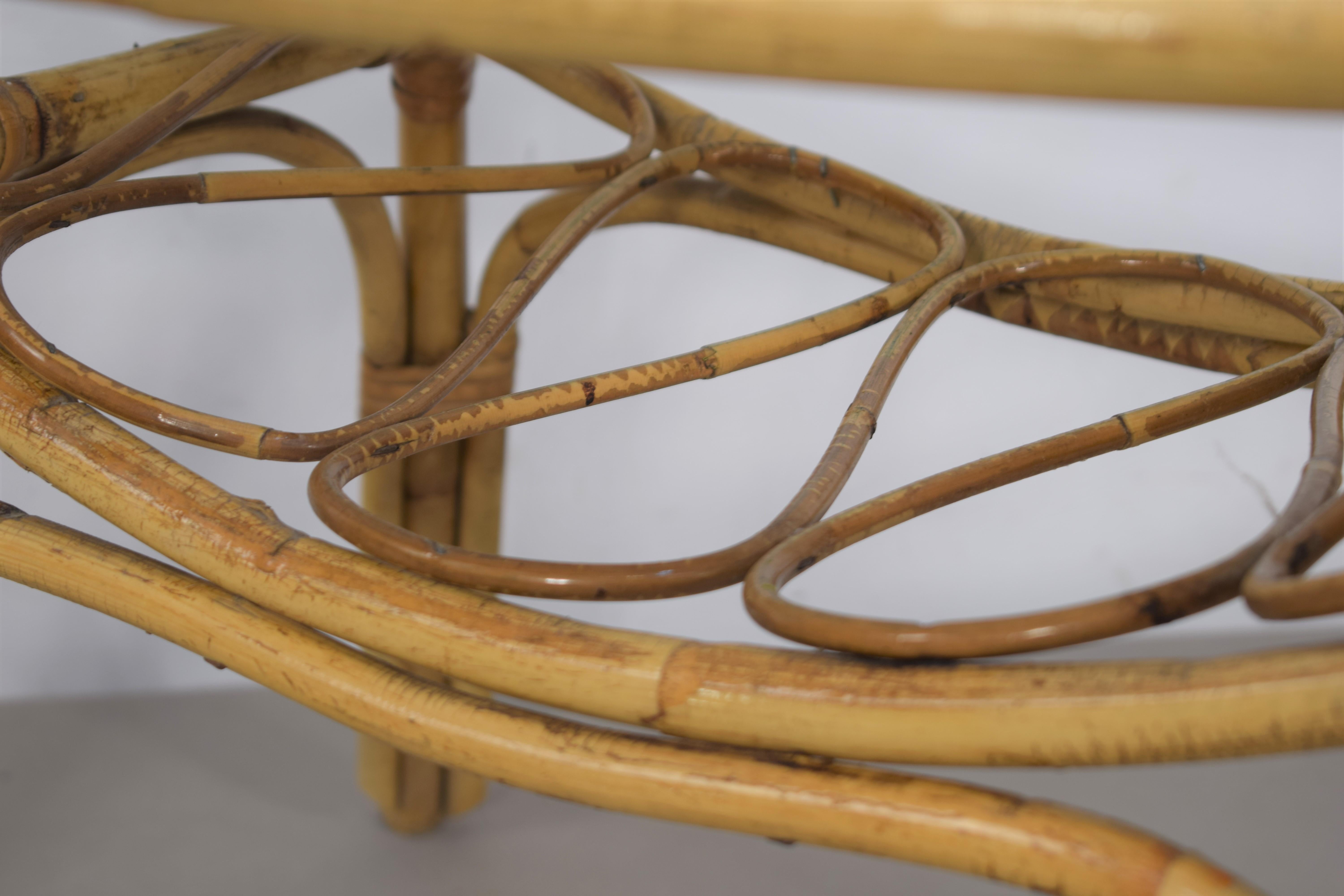 Italian Bamboo Coffee Table with Magazine Rack, 1960s 3