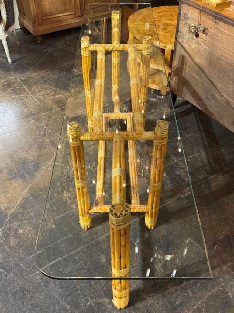 Mid-Century Modern Italian Bamboo Console with Glass Top For Sale