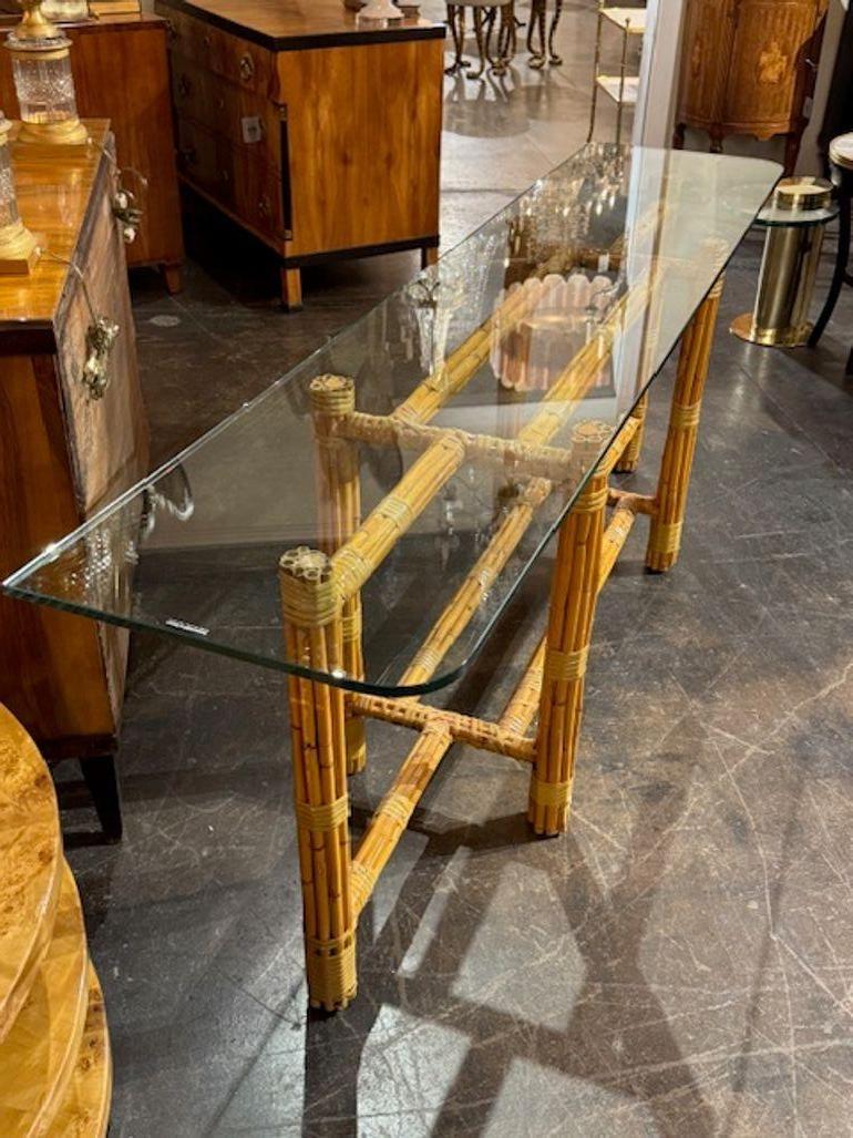 20th Century Italian Bamboo Console with Glass Top For Sale