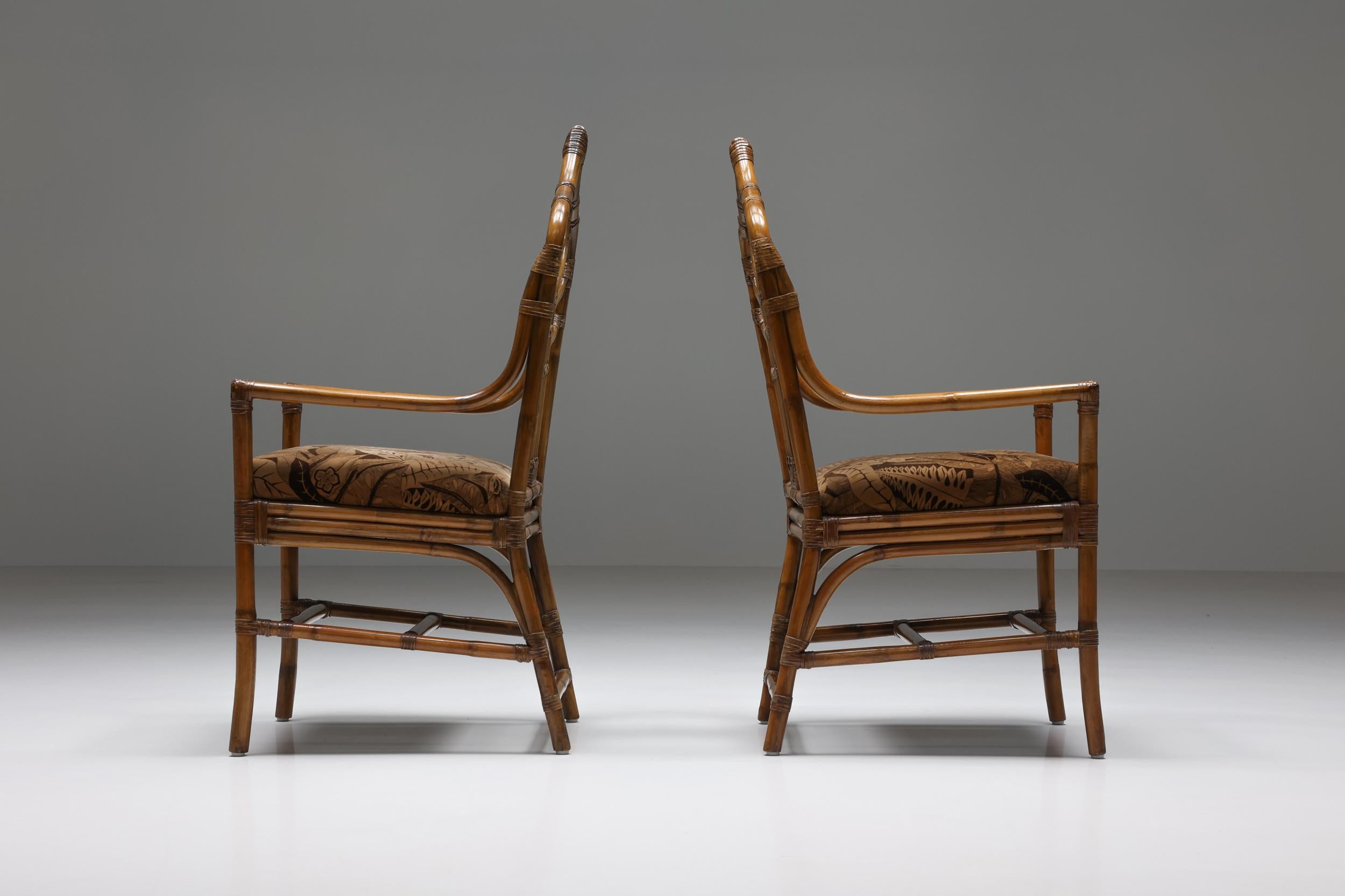 Italian Bamboo Dining Chairs with Floral Seating, Hollywood Regency, 1970's 6