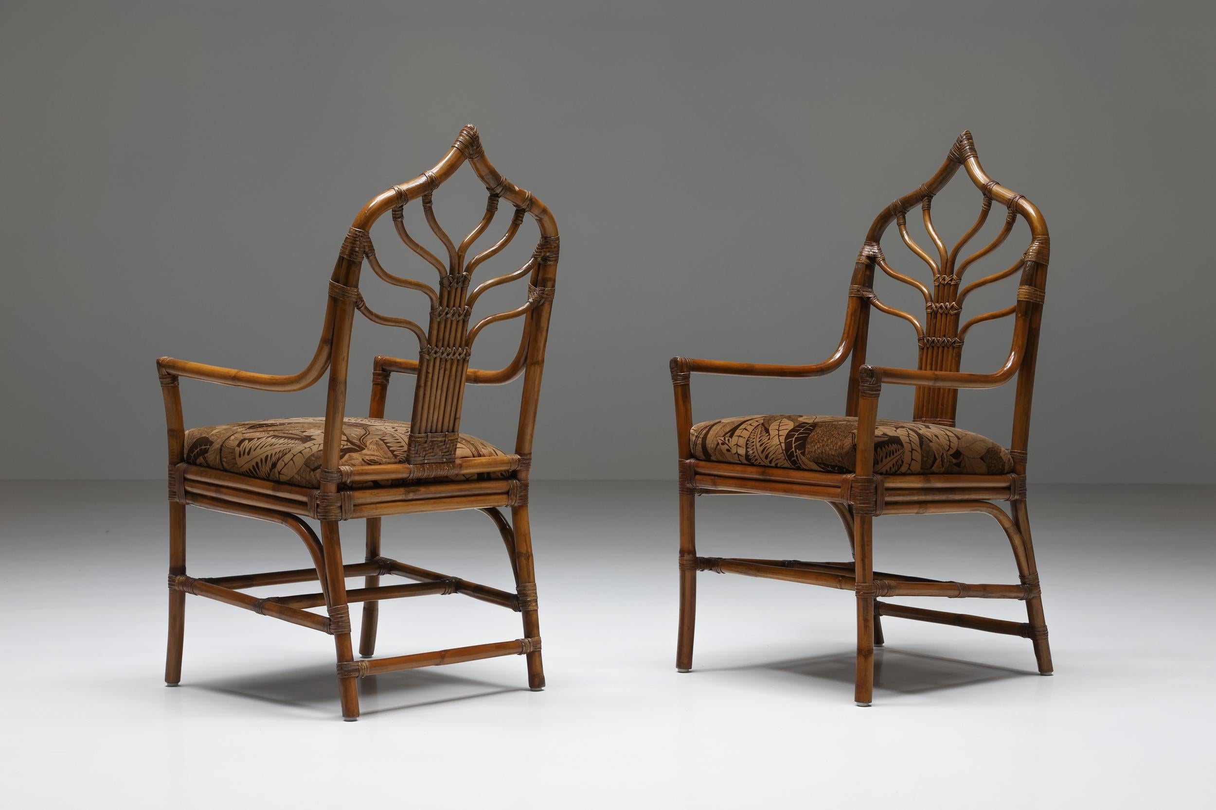 Italian Bamboo Dining Chairs with Floral Seating, Hollywood Regency, 1970's 7