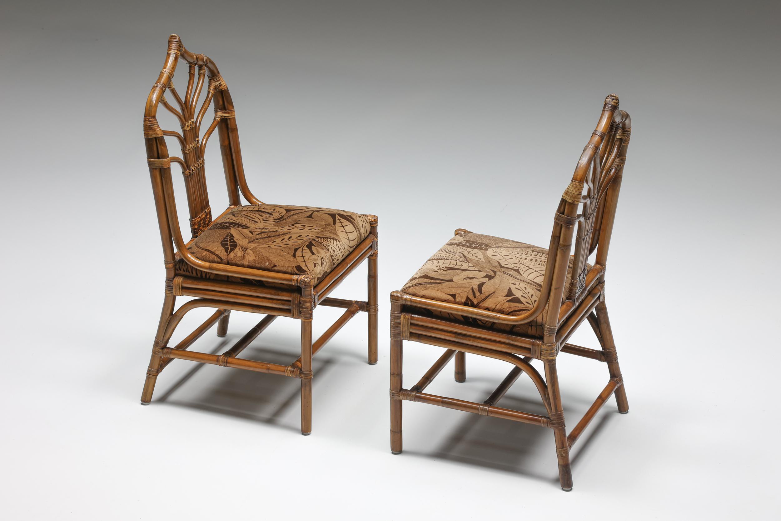 Italian Bamboo Dining Chairs with Floral Seating, Hollywood Regency, 1970's 4