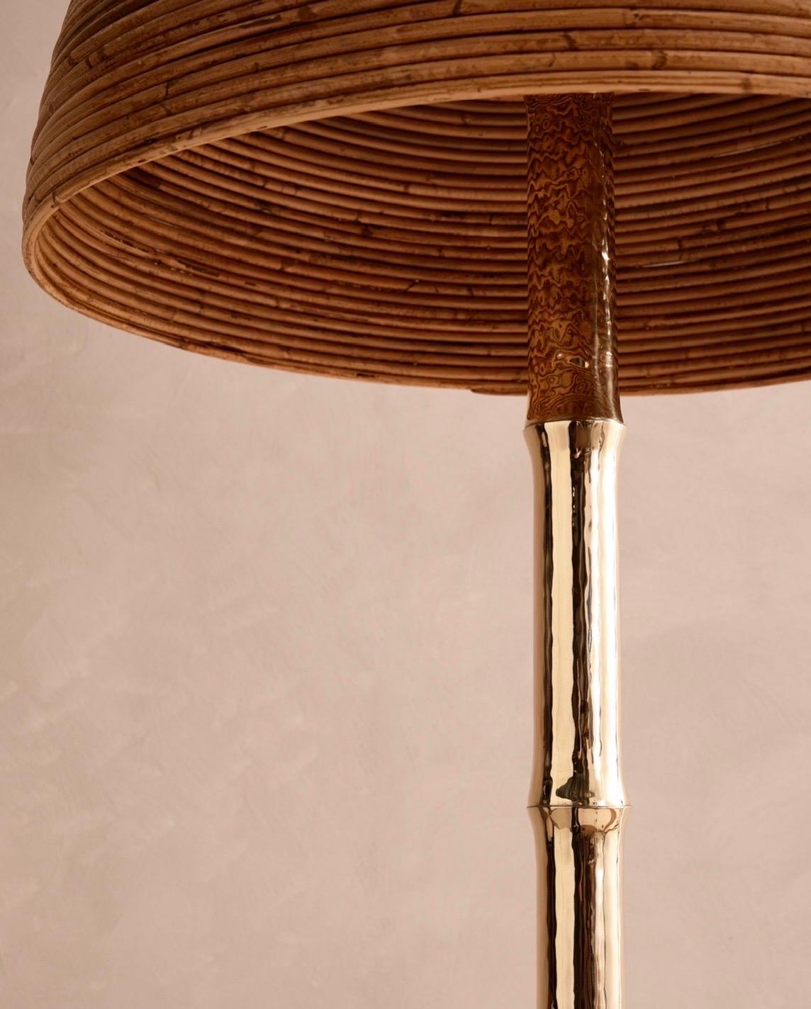 European Italian Bamboo Floor Lamp with Brass Base For Sale
