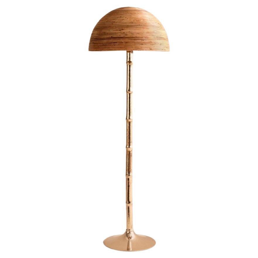 Italian Bamboo Floor Lamp with Brass Base For Sale