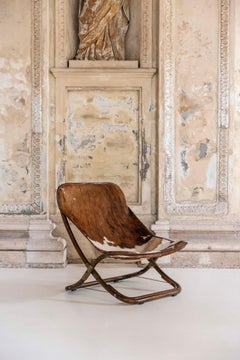 Italian Bamboo Folding Sling chair with Pony Hair upholstery, 1970s