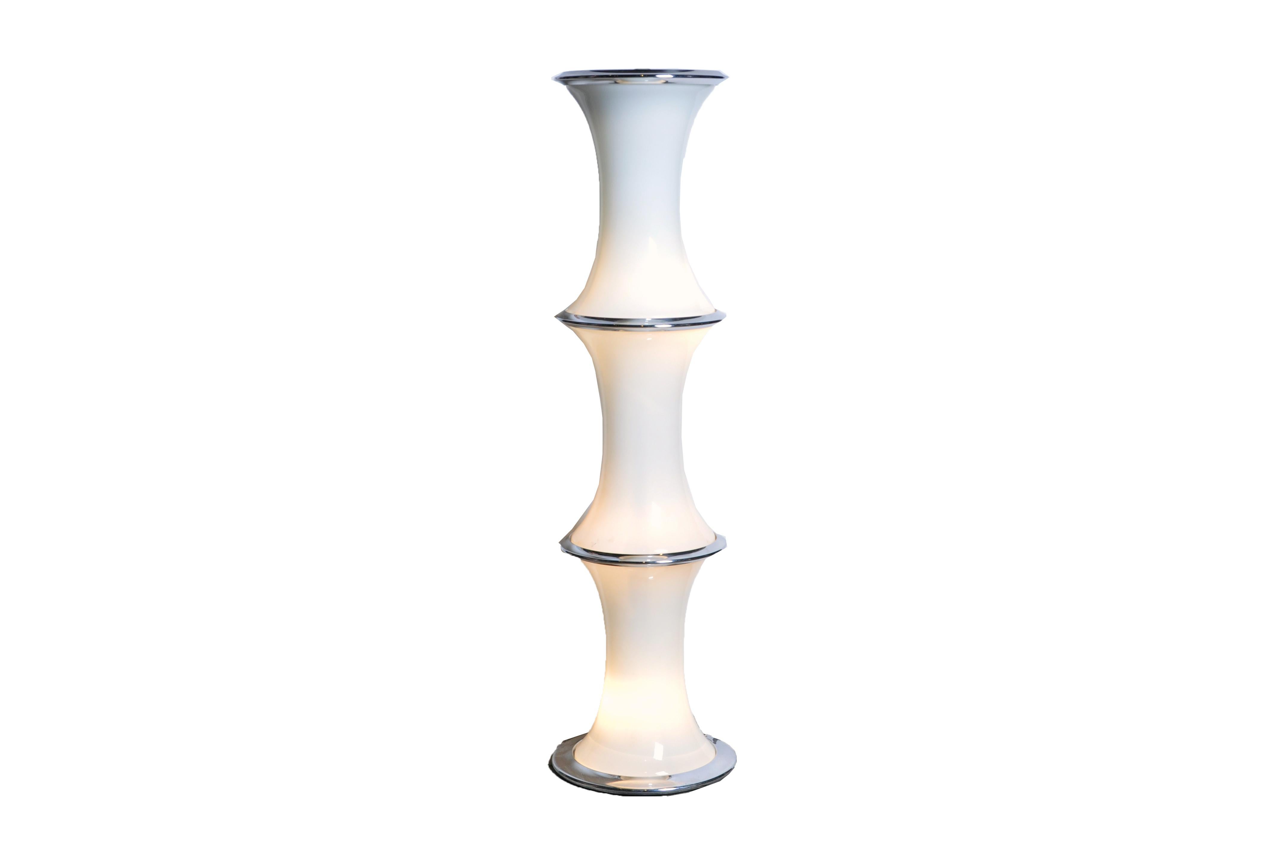 Italian Bamboo-Form Chrome and Glass Floor Lamp 16