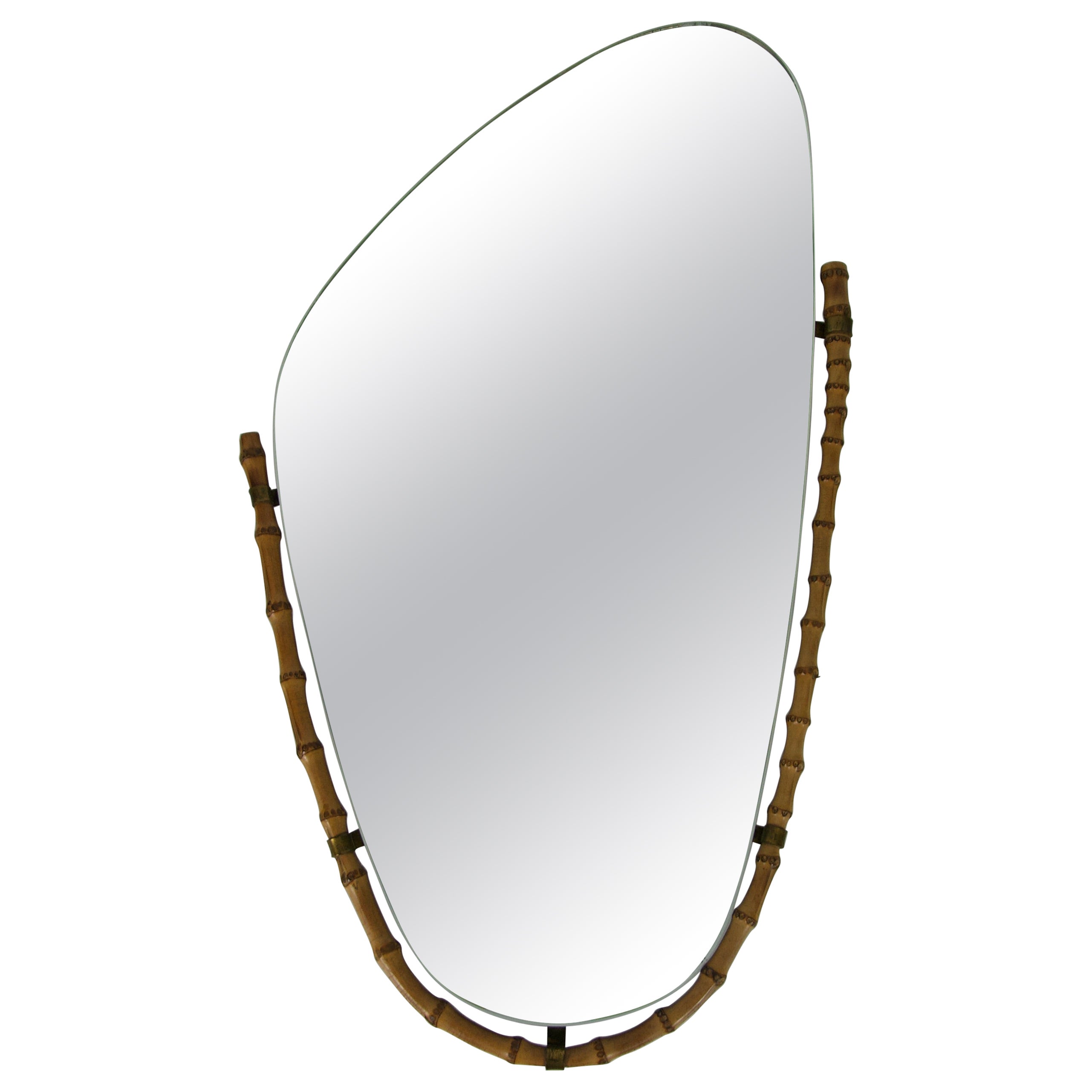 Miroir mural italien encadré de bambou, années 1960, Italie