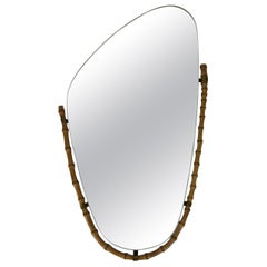 Miroir mural italien encadré de bambou, années 1960, Italie