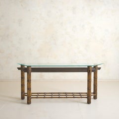 Italian Bamboo + Iron Console Table, 1970s