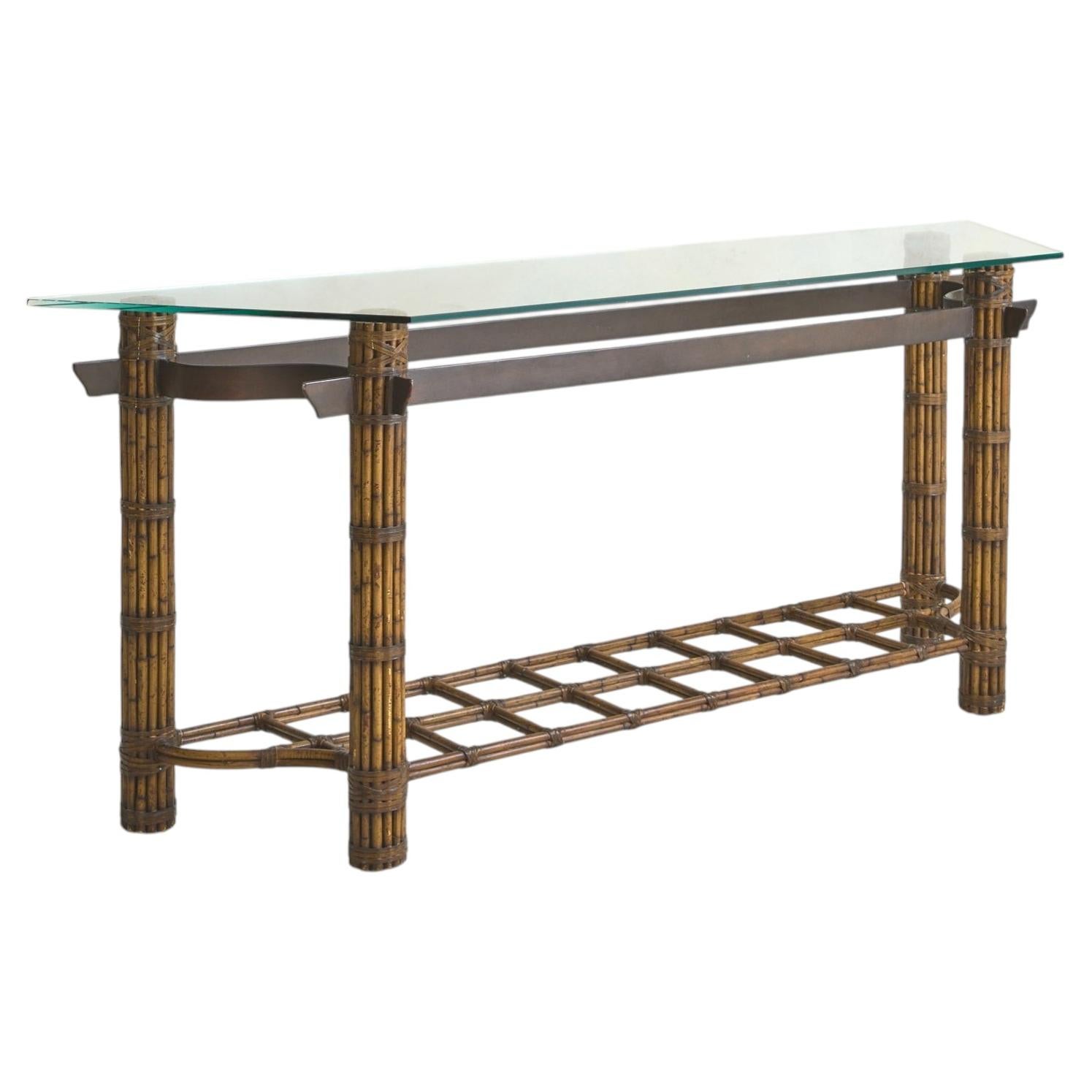 Italian Bamboo + Iron Console Table, 1970s