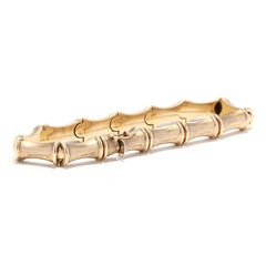 Italian Bamboo Link Bracelet, 14K Gold, Box Clasp, Matte Textured Gold Bamboo