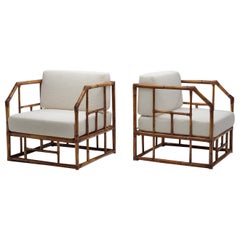 Italian Bamboo Lounge Chairs with Geometric Frames, Italy, 1970s