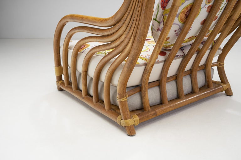 Italian Bamboo Lounge Chairs with Upholstered Cushions, Italy, 1970s at