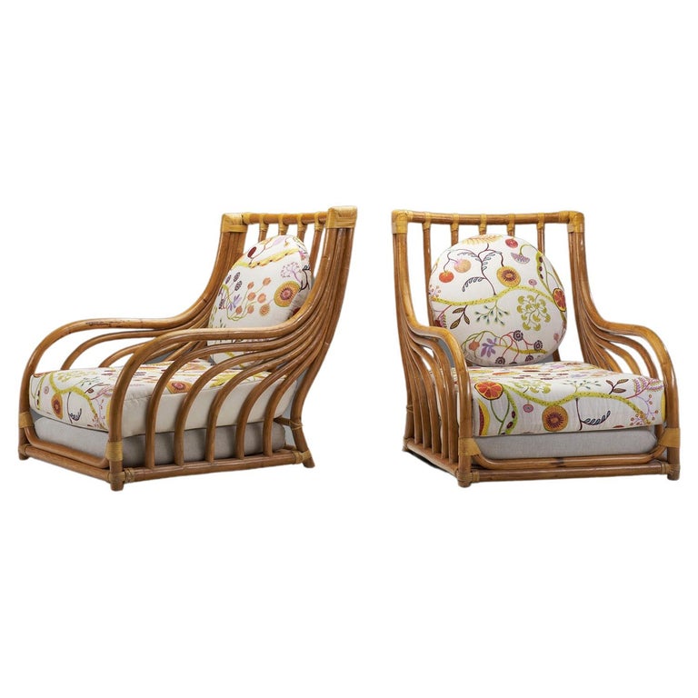 Italian Bamboo Lounge Chairs with Upholstered Cushions, Italy, 1970s at