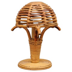 Vintage Italian Bamboo Mushroom Bedside Lamp 1960s