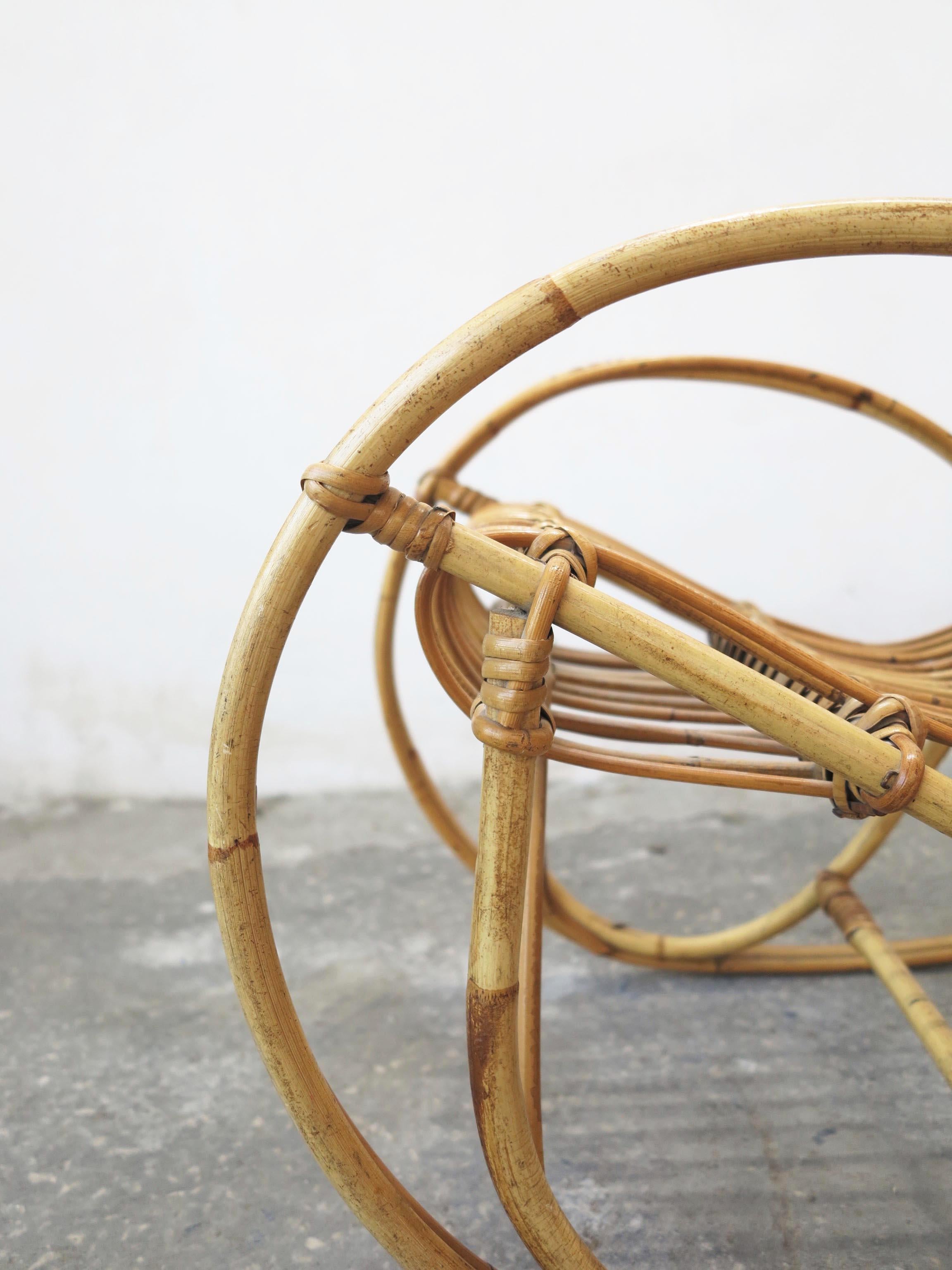 Italian Bamboo or Rattan Rocking Child's Chair, Midcentury Style, Bonacina Style For Sale 1