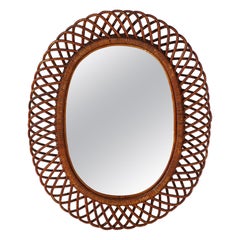 Italian Bamboo Oval Mirror, circa 1950