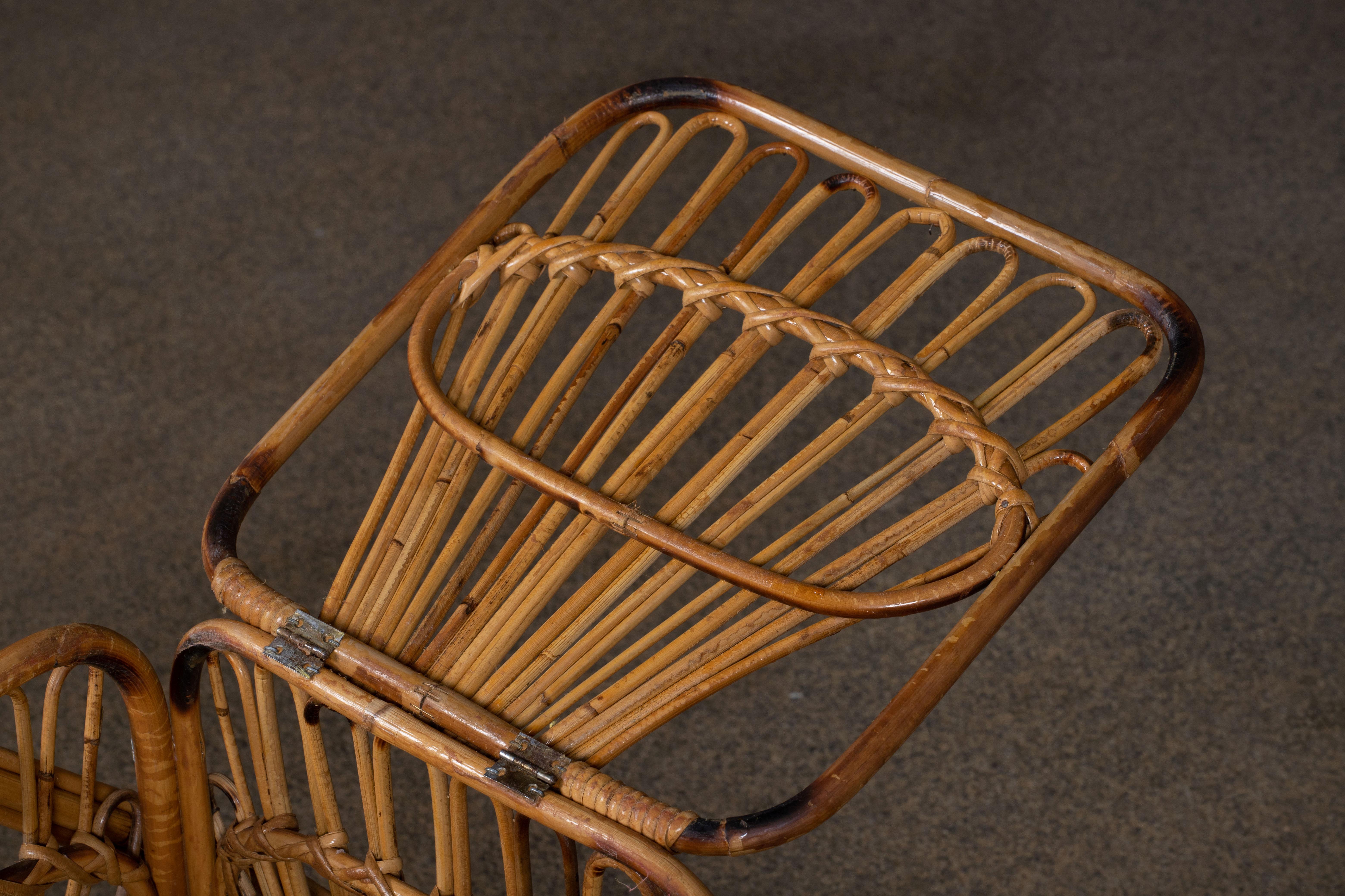 Italian Bamboo Rattan Bohemian Basket Container, 1960s For Sale 2