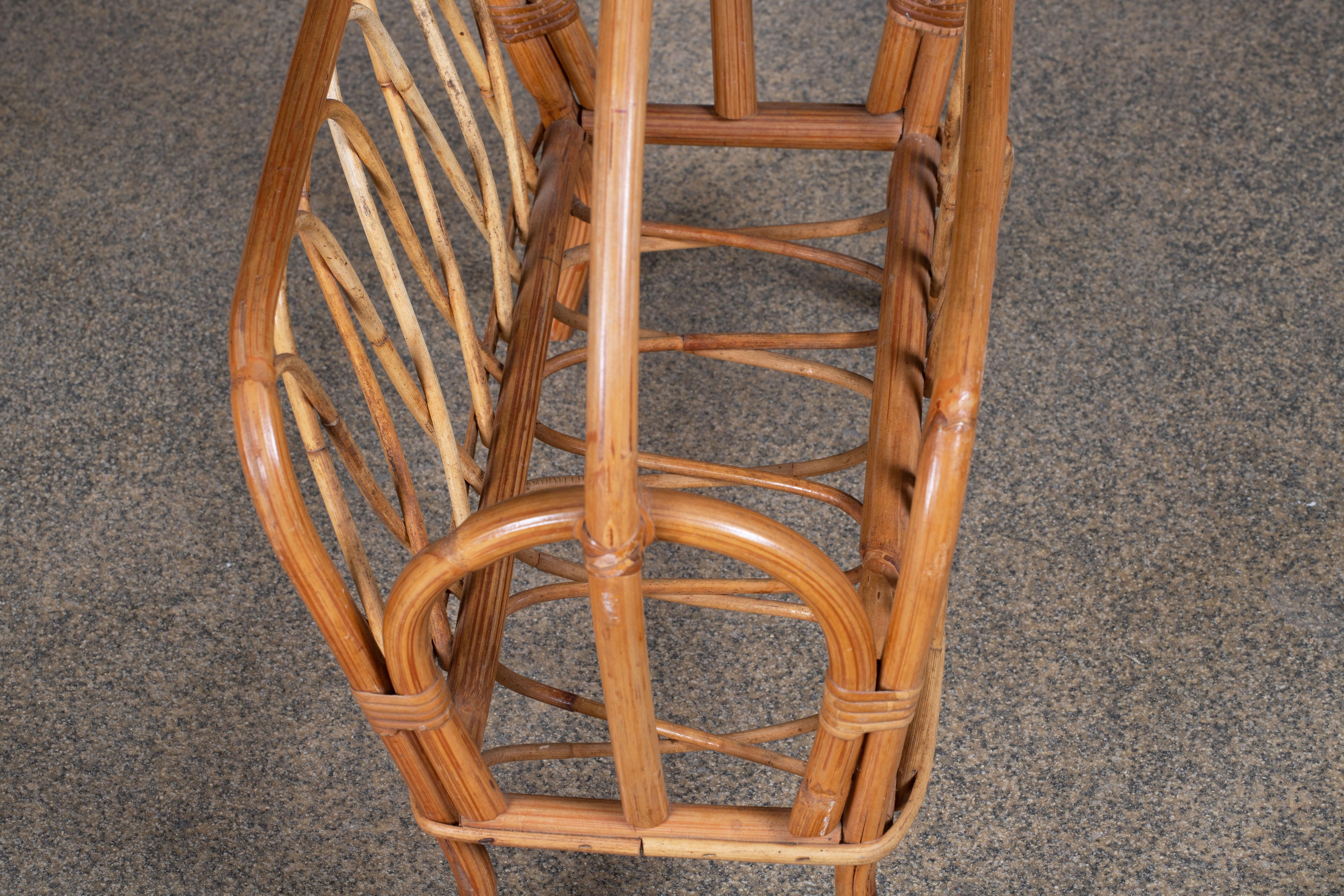Mid-20th Century Italian Bamboo Rattan Bohemian French Riviera Magazine Rack Stand, 1960s For Sale