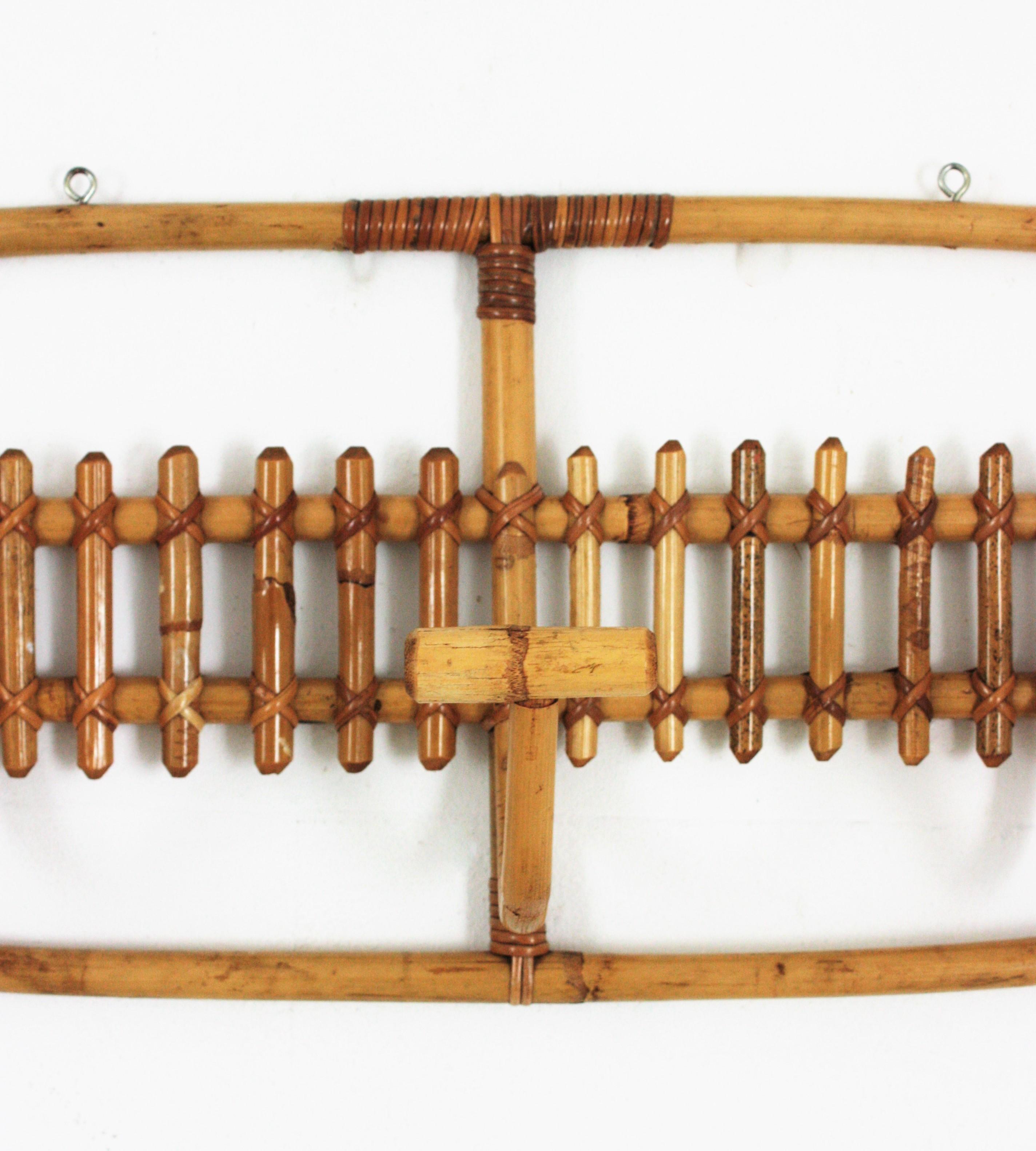 Mid-Century Modern Italian Bamboo Rattan Coat Rack For Sale