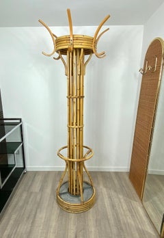 Italian Bamboo Rattan Coat Rack Umbrella Stand, 1960s
