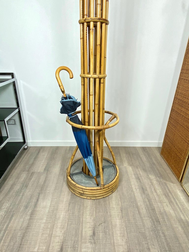 umbrella rack stand on Italian Bamboo Rattan Coat Rack Umbrella Stand 1960s For Sale At 1stdibs