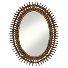 Italian Bamboo Rattan Oval Wall Mirror, 1960s