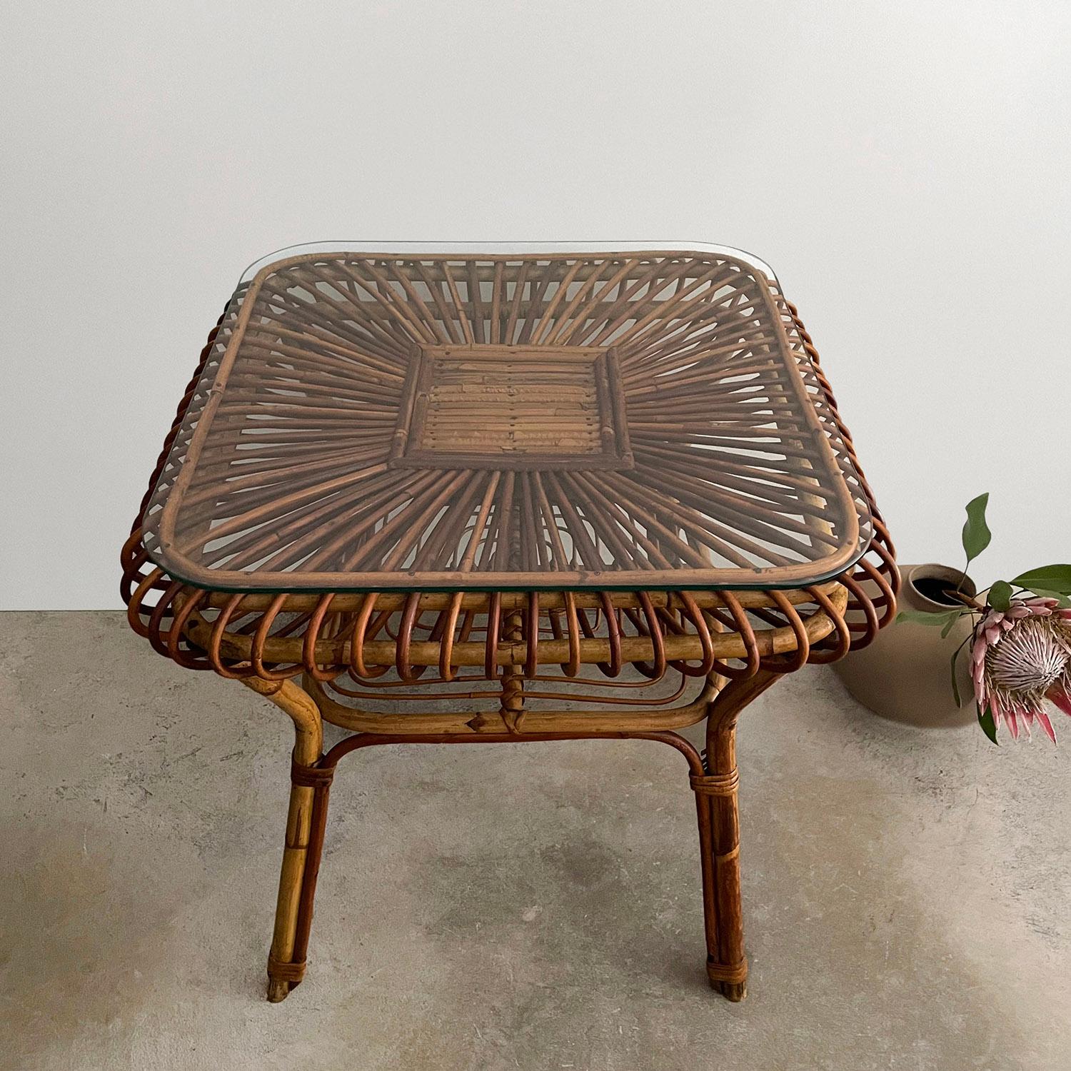 Italian Bamboo & Rattan Entry Table  In Good Condition For Sale In Los Angeles, CA