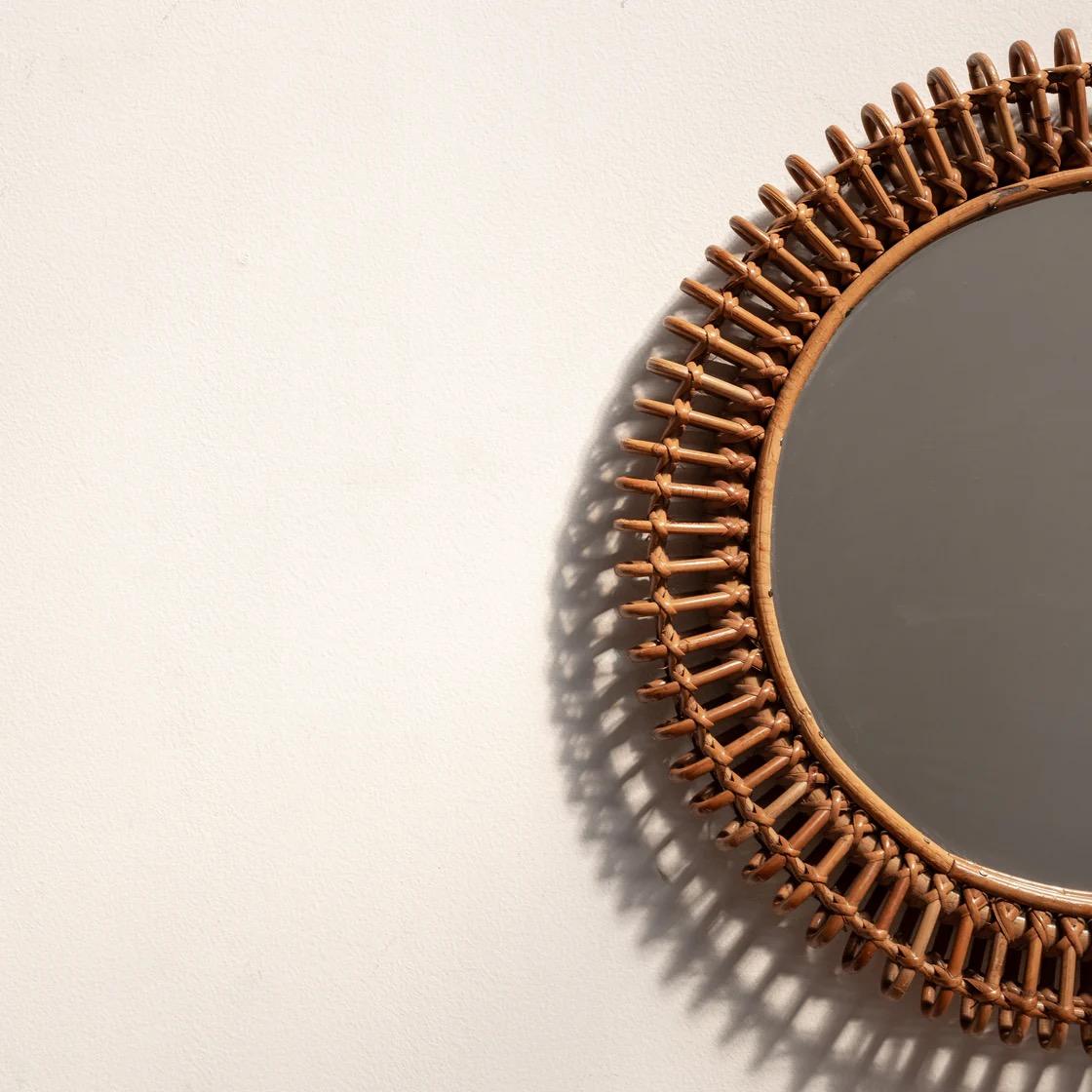 Italian Bamboo Rattan Wall Mirror Set In Good Condition For Sale In Tokyo, Tokyo