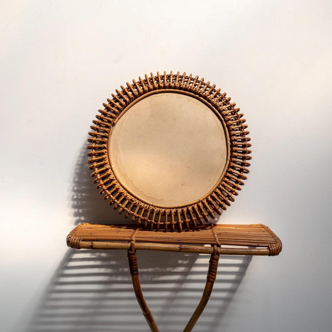 Italian Bamboo Rattan Wall Mirror Set For Sale 1