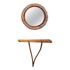 Italian Bamboo Rattan Wall Mirror Set