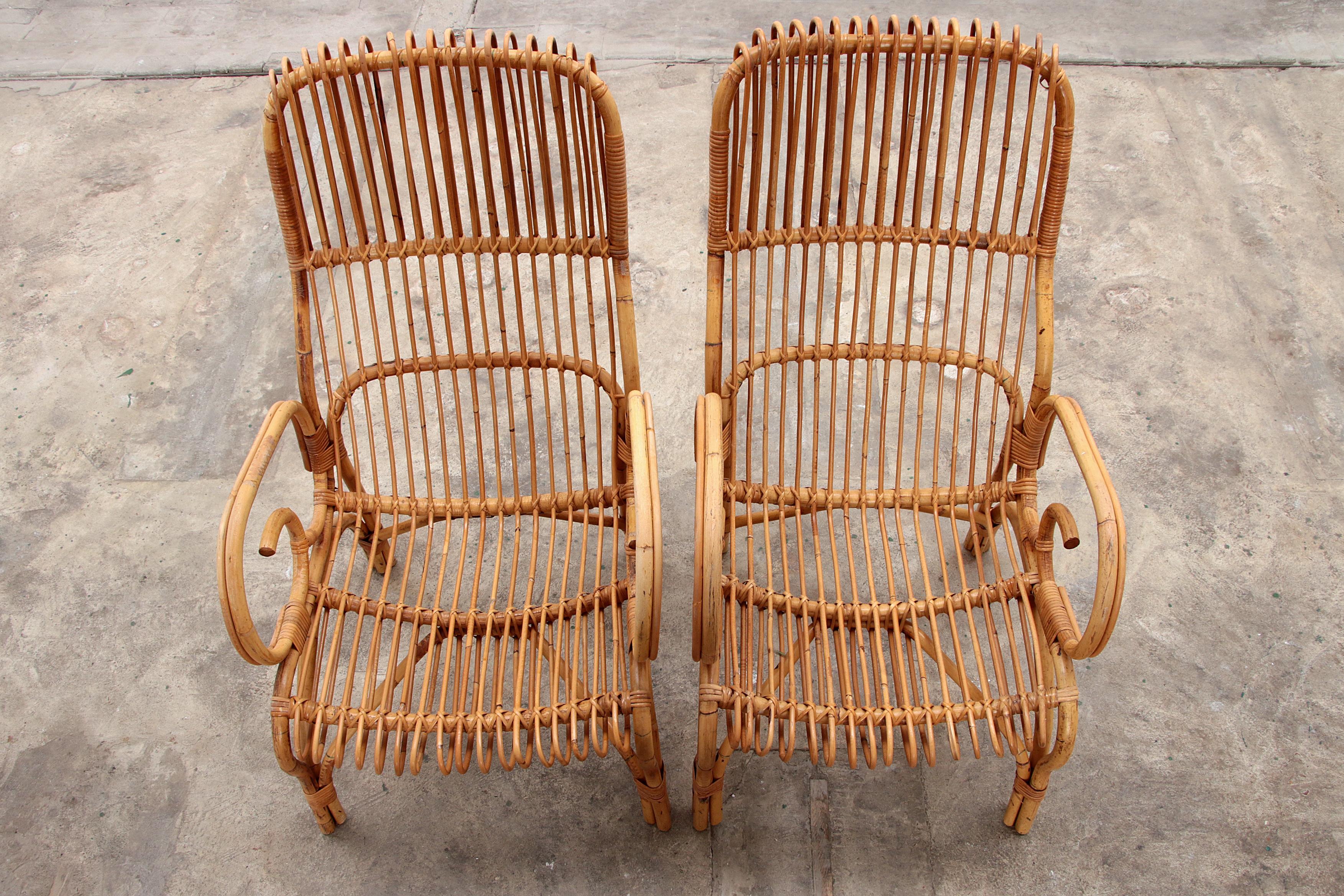 Italian Bamboo set of 2 Franco Albini armchairs, 1960 For Sale 10