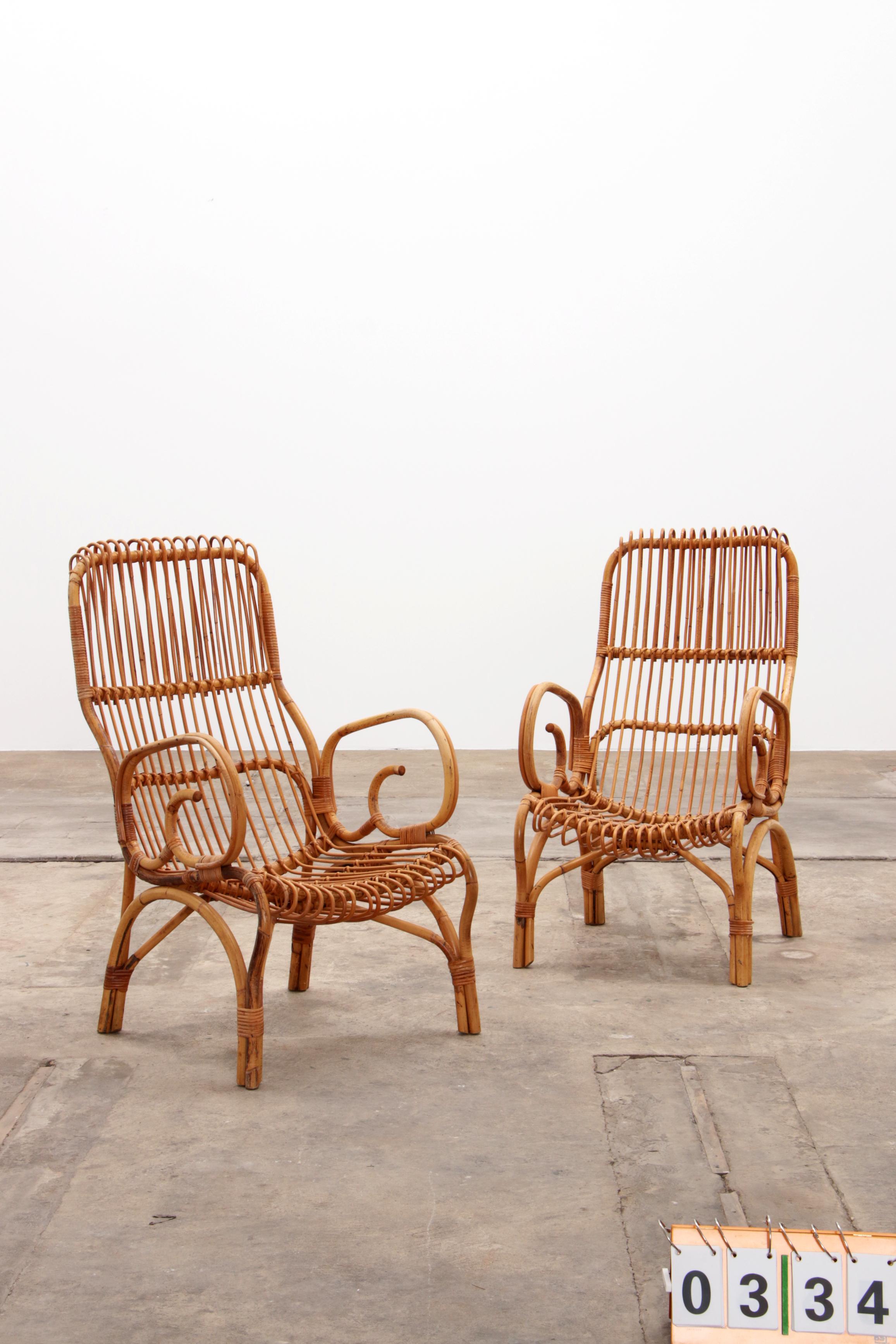 Italian Bamboo set of 2 Franco Albini armchairs, 1960 For Sale 11