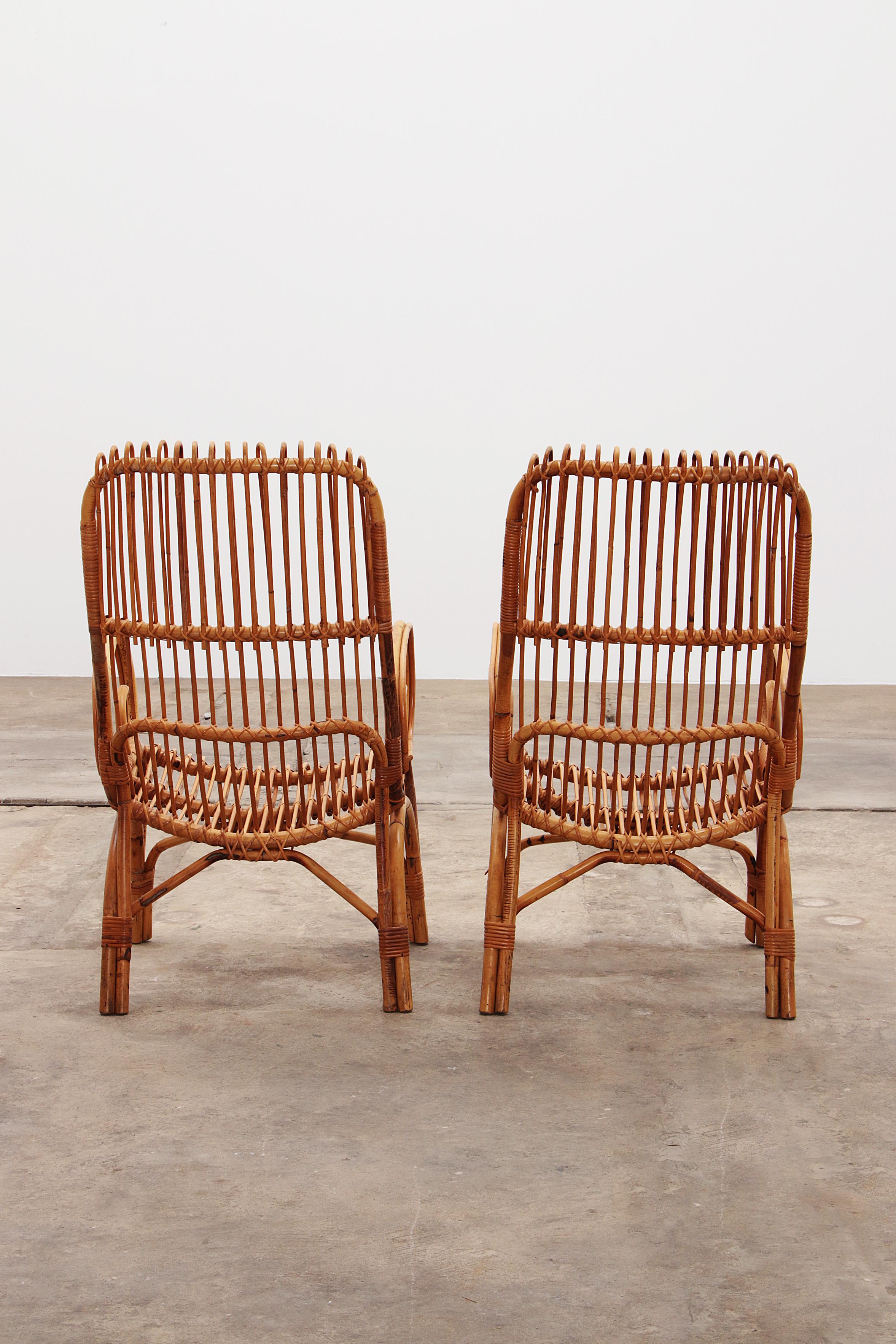 Mid-20th Century Italian Bamboo set of 2 Franco Albini armchairs, 1960 For Sale