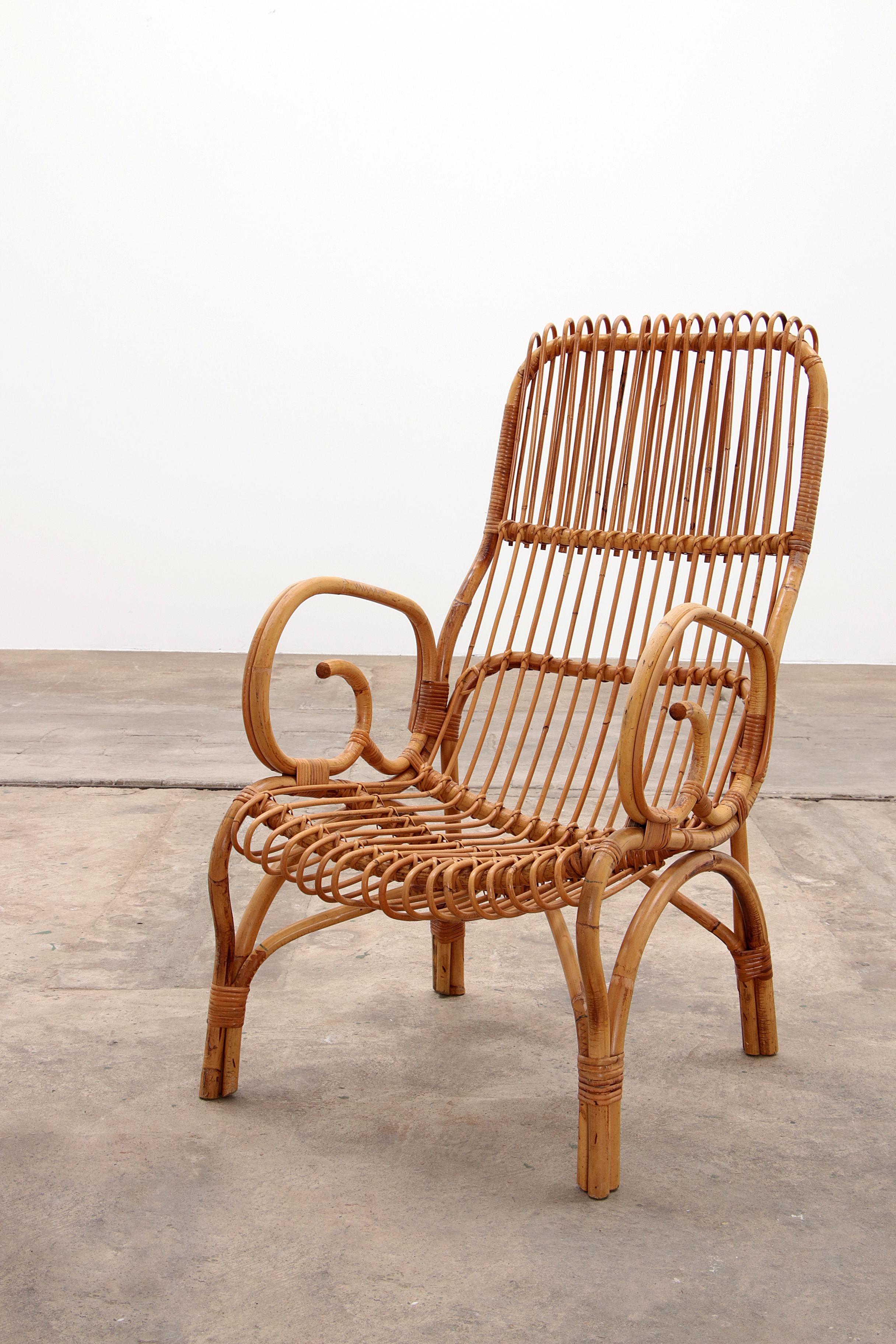Italian Bamboo set of 2 Franco Albini armchairs, 1960 2