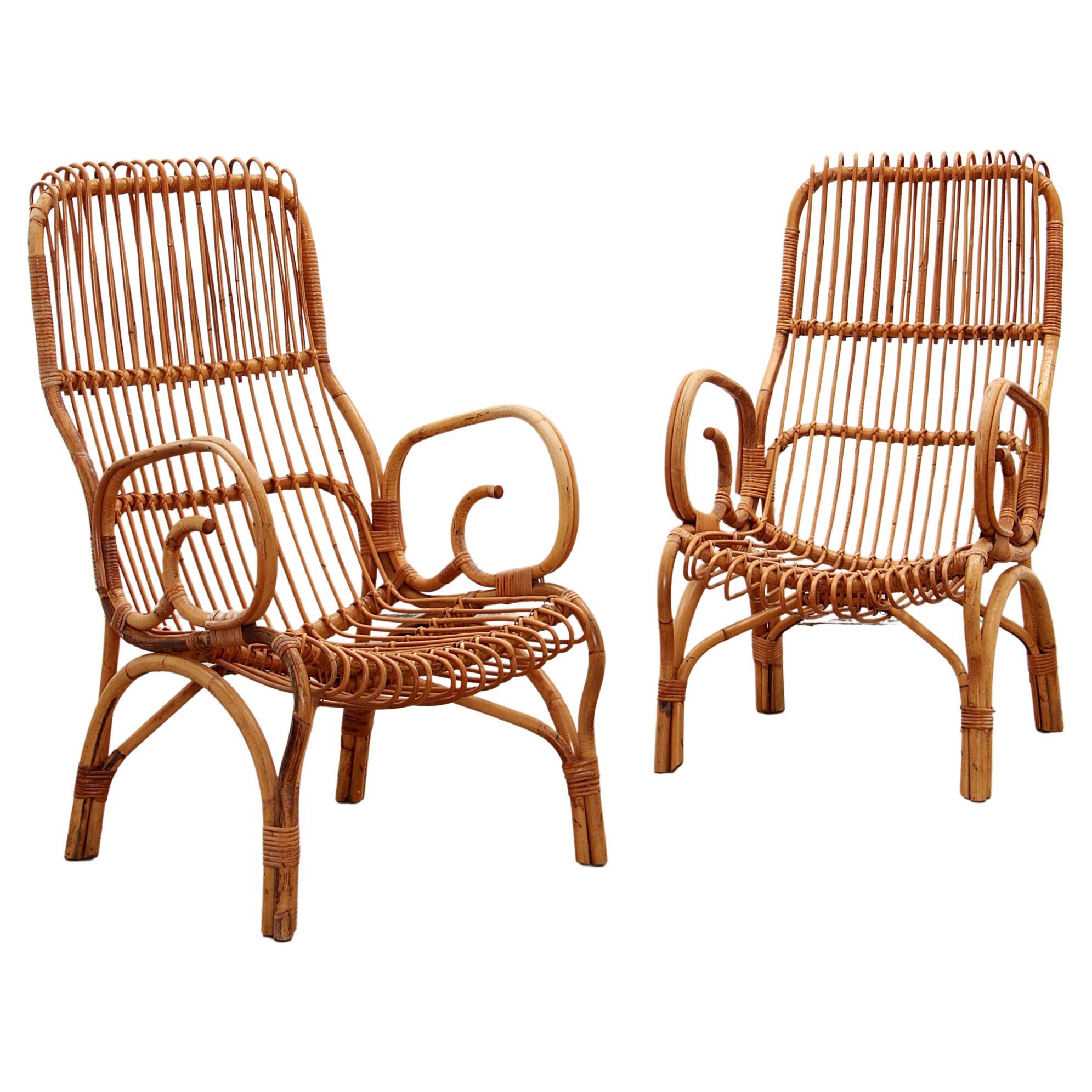 Italian Bamboo set of 2 Franco Albini armchairs, 1960 For Sale