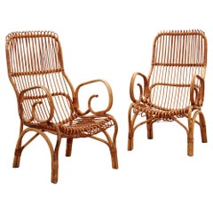 Italian Bamboo set of 2 Franco Albini armchairs, 1960