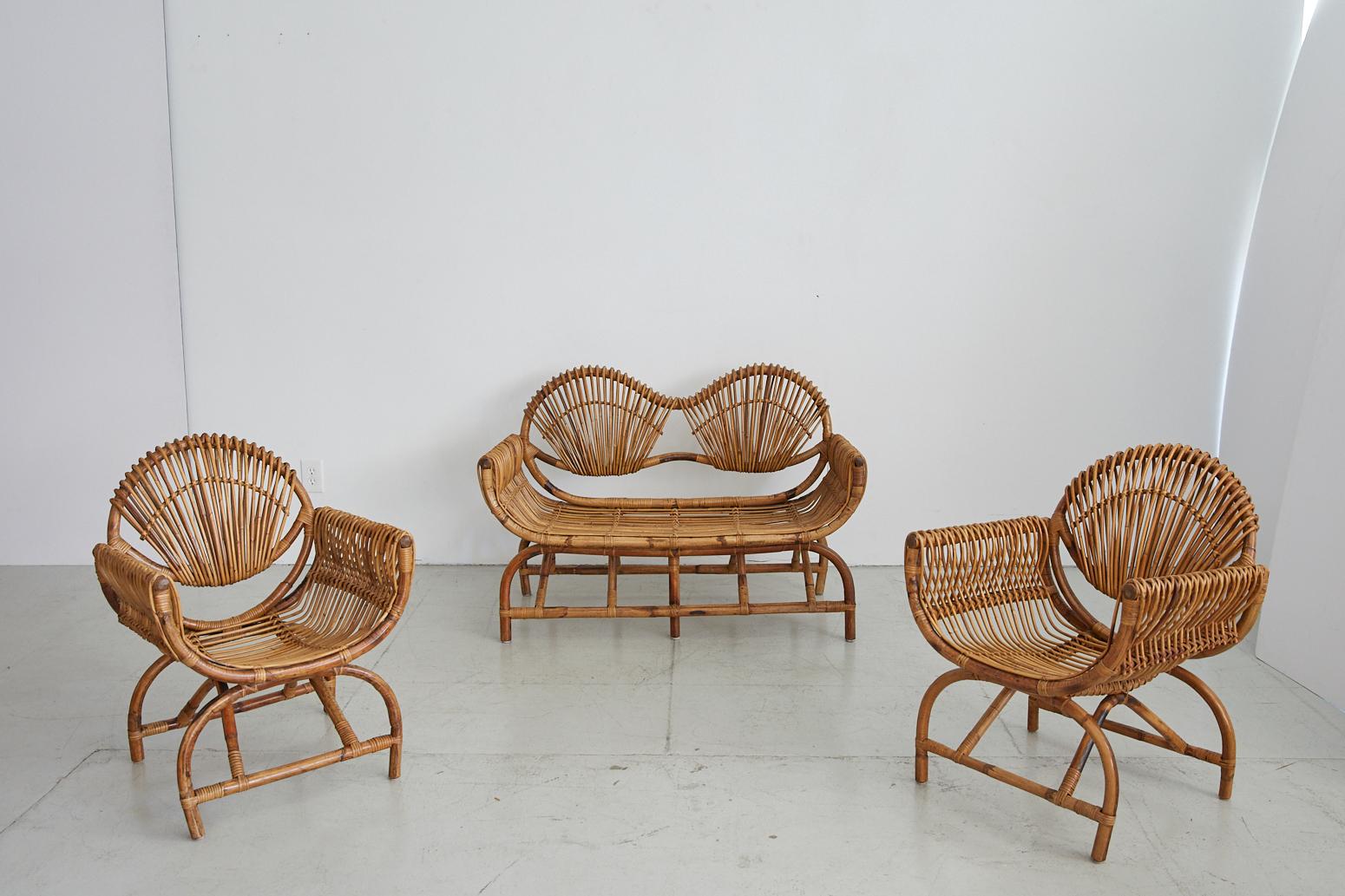 Italian Bamboo Settee and Chairs 6