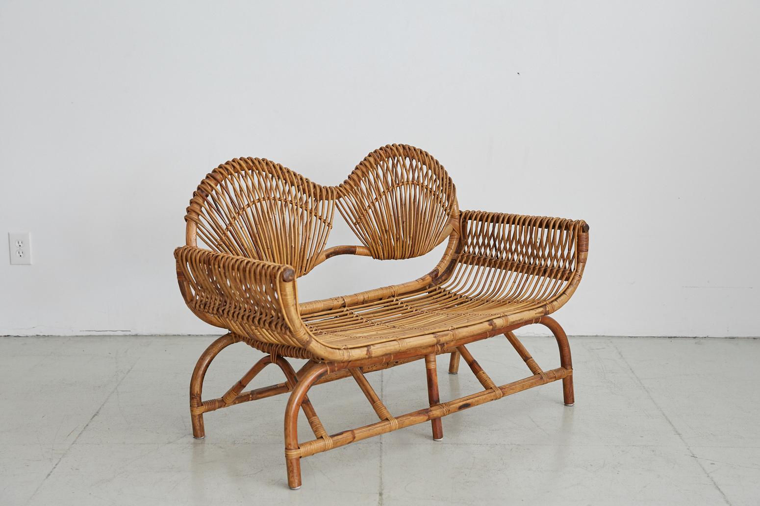 Mid-20th Century Italian Bamboo Settee and Chairs