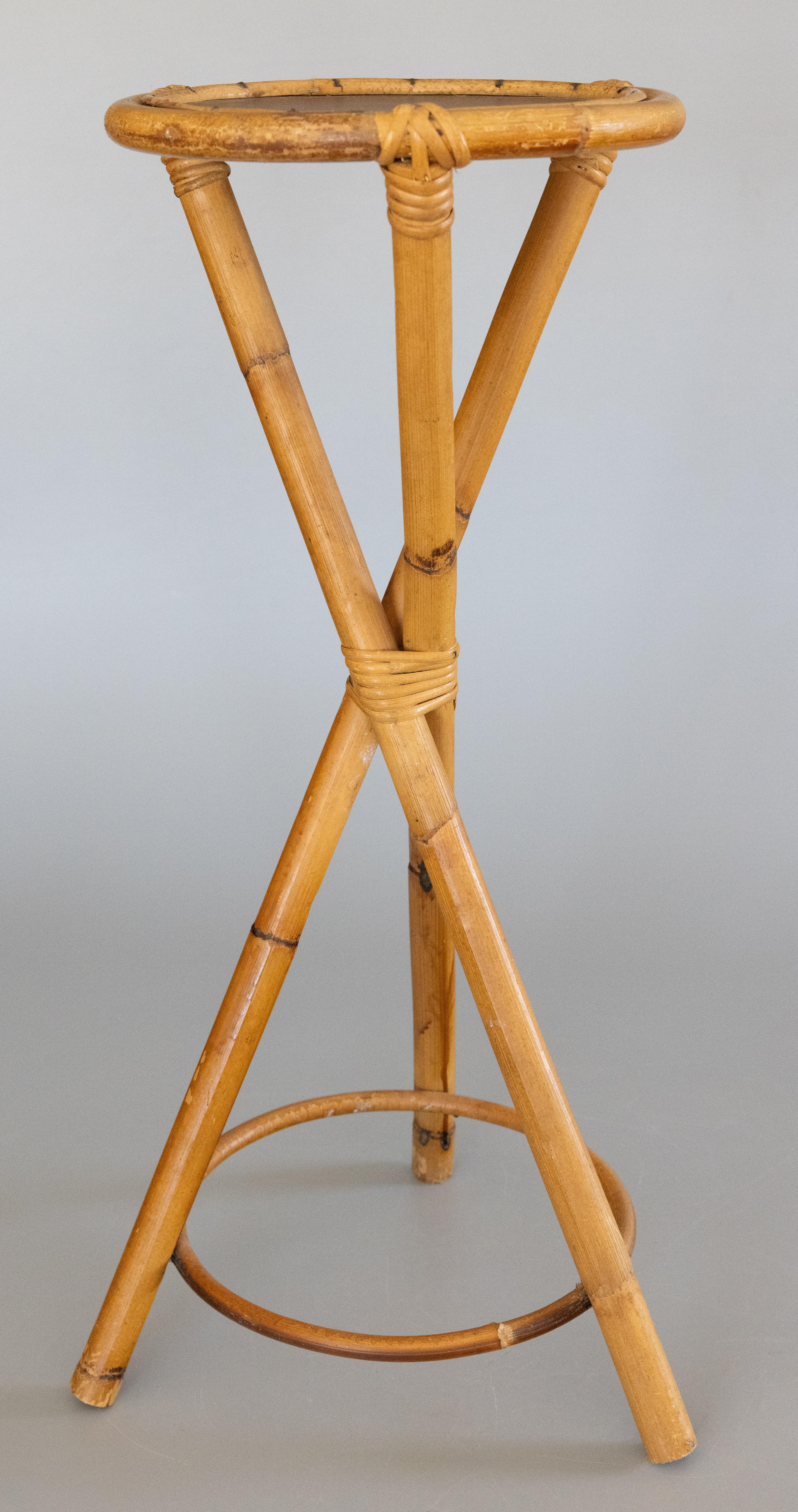 Chinoiserie Italian Bamboo Tripod Display Pedestal Plant Stand circa 1950 For Sale