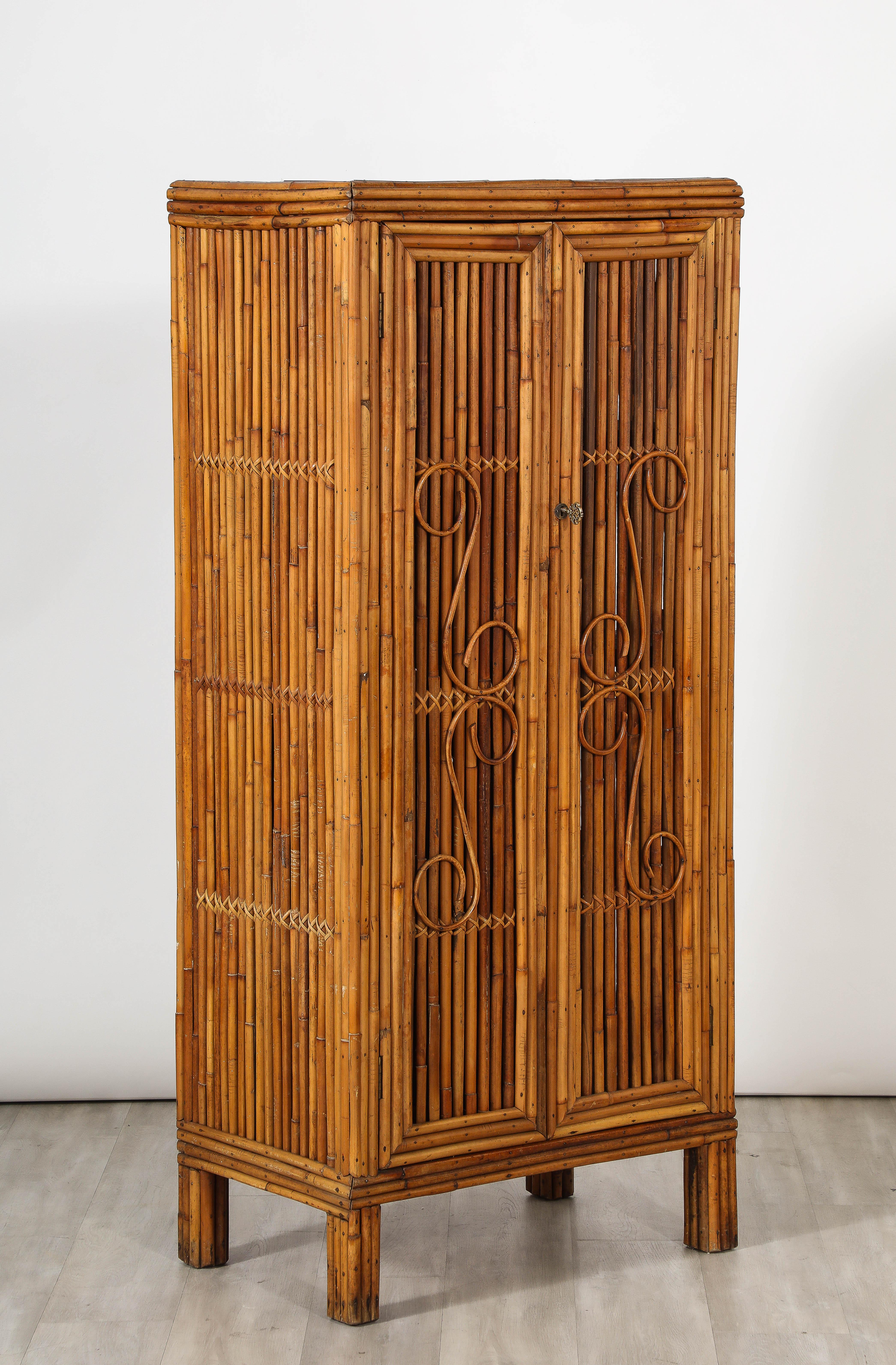 Italian Bamboo Two-Door Cabinet, Italy, circa 1950  For Sale 10