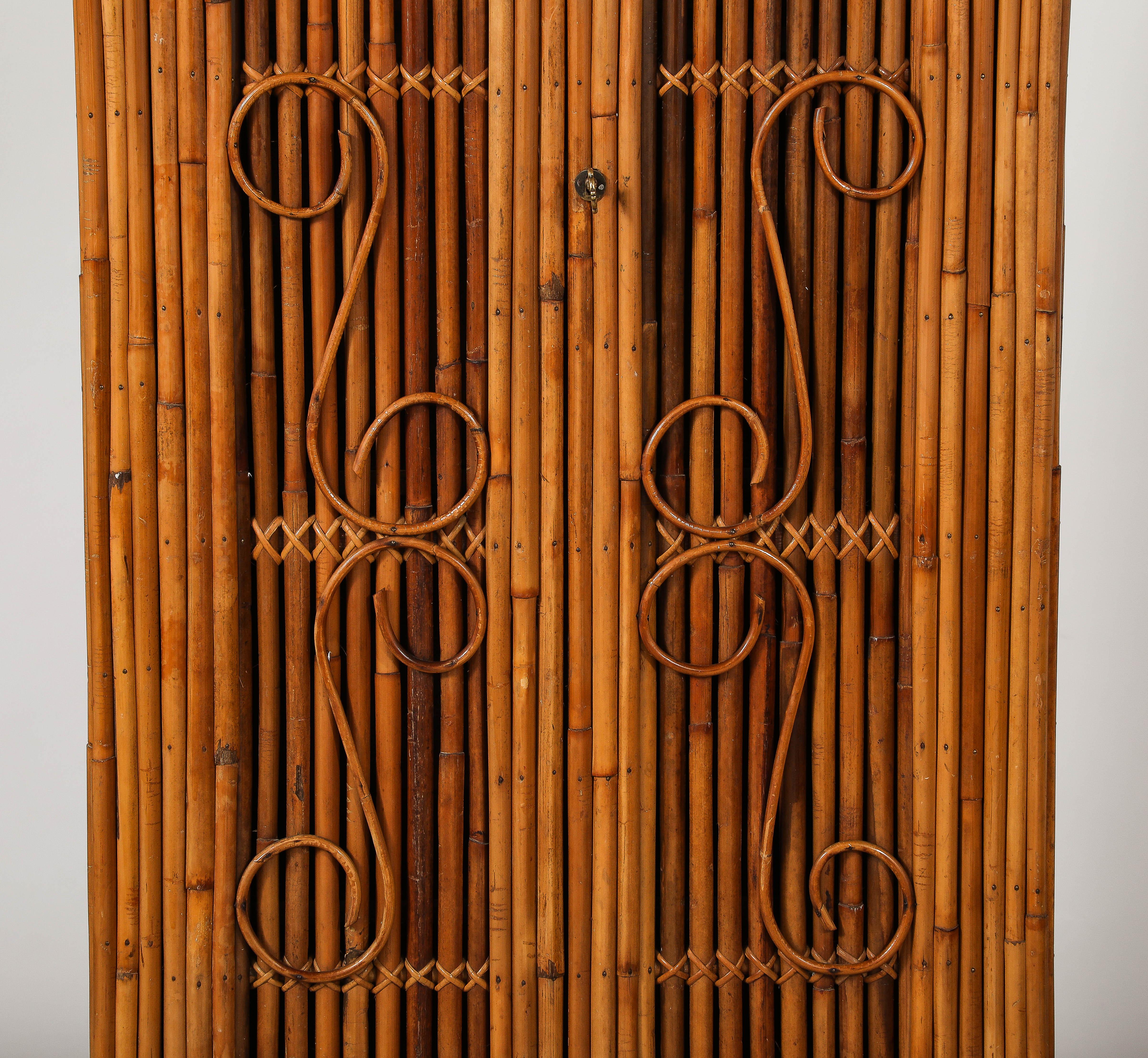 Mid-Century Modern Italian Bamboo Two-Door Cabinet, Italy, circa 1950  For Sale