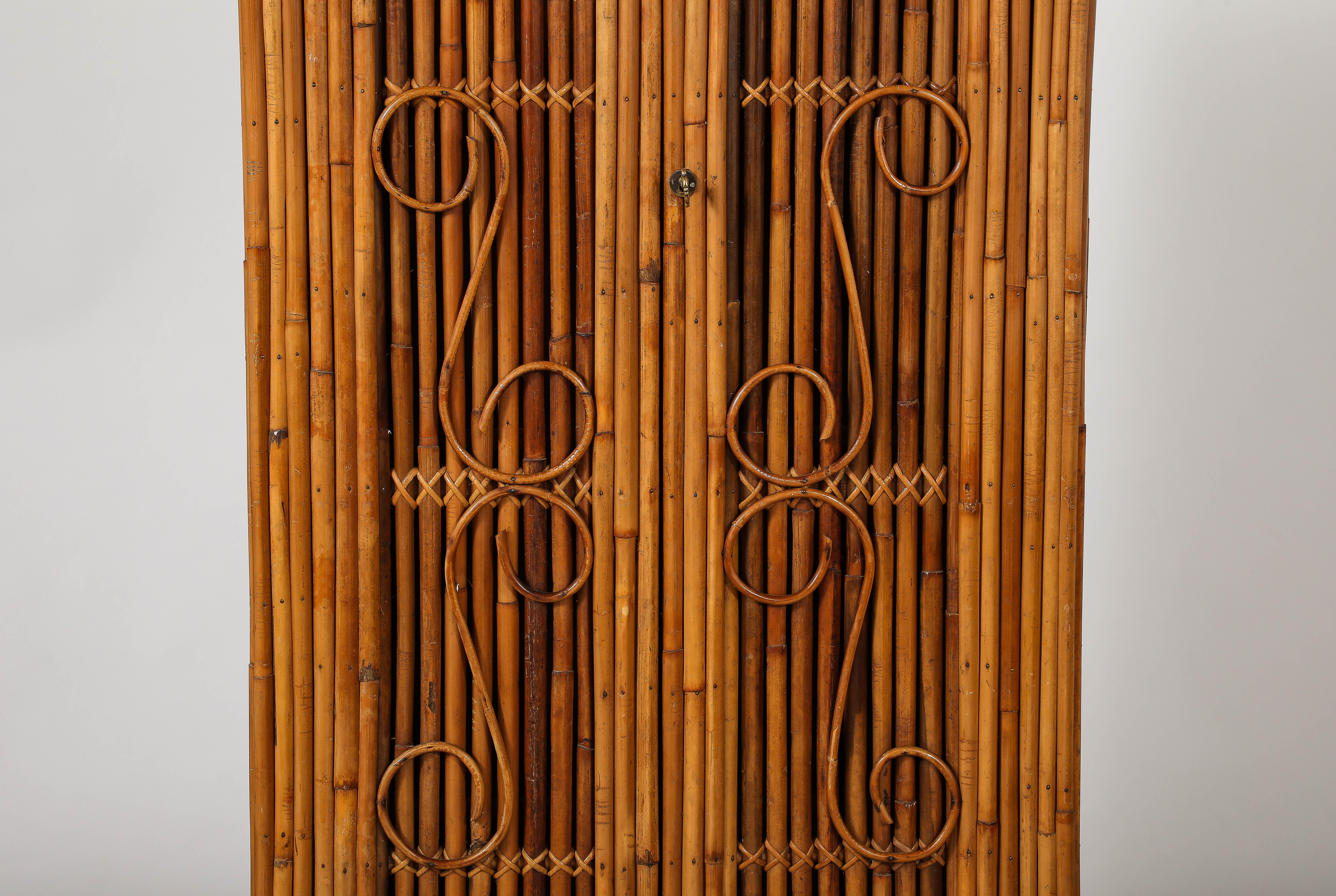 Mid-20th Century Italian Bamboo Two-Door Cabinet, Italy, circa 1950  For Sale