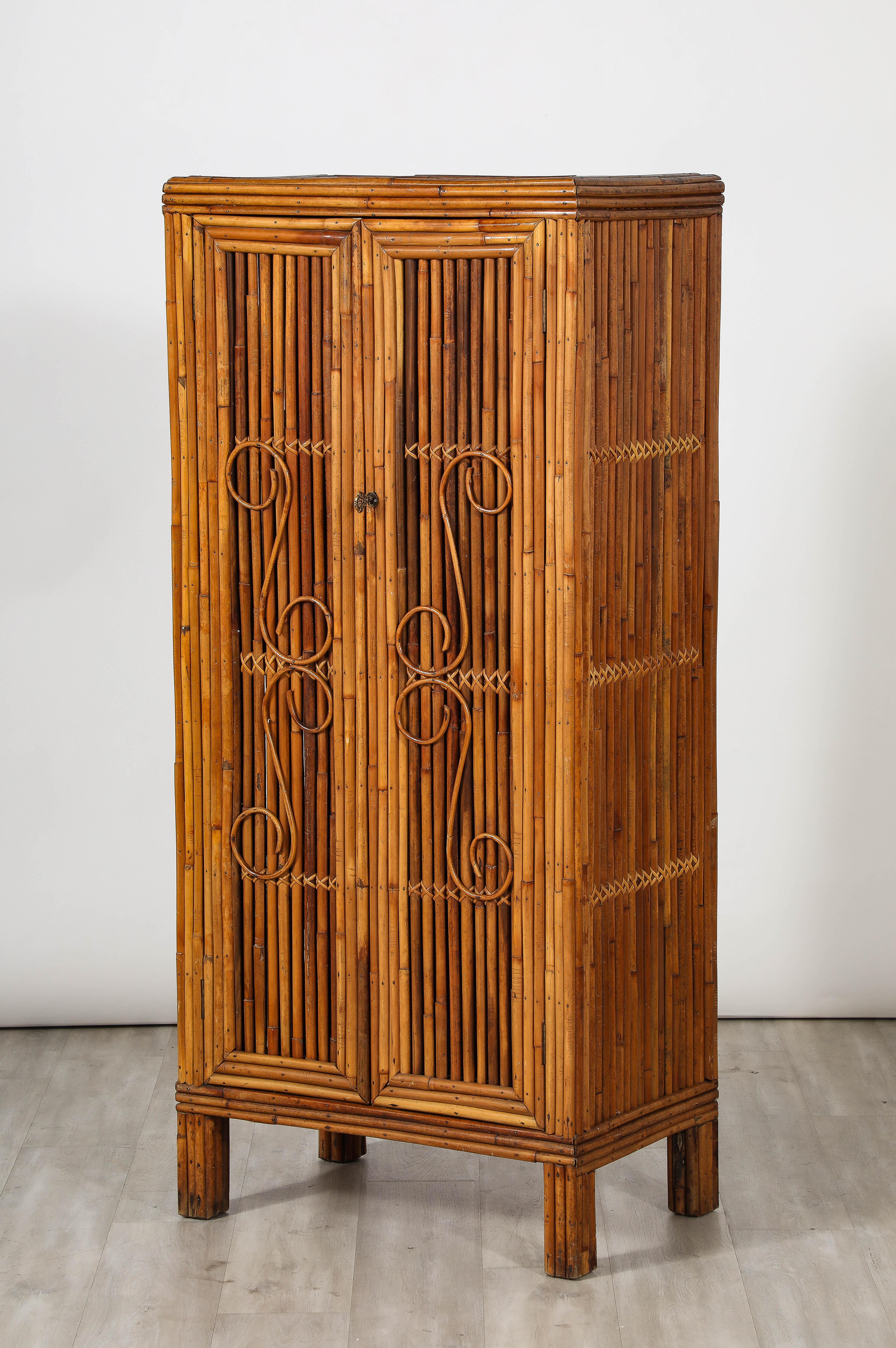 Italian Bamboo Two-Door Cabinet, Italy, circa 1950  For Sale 2