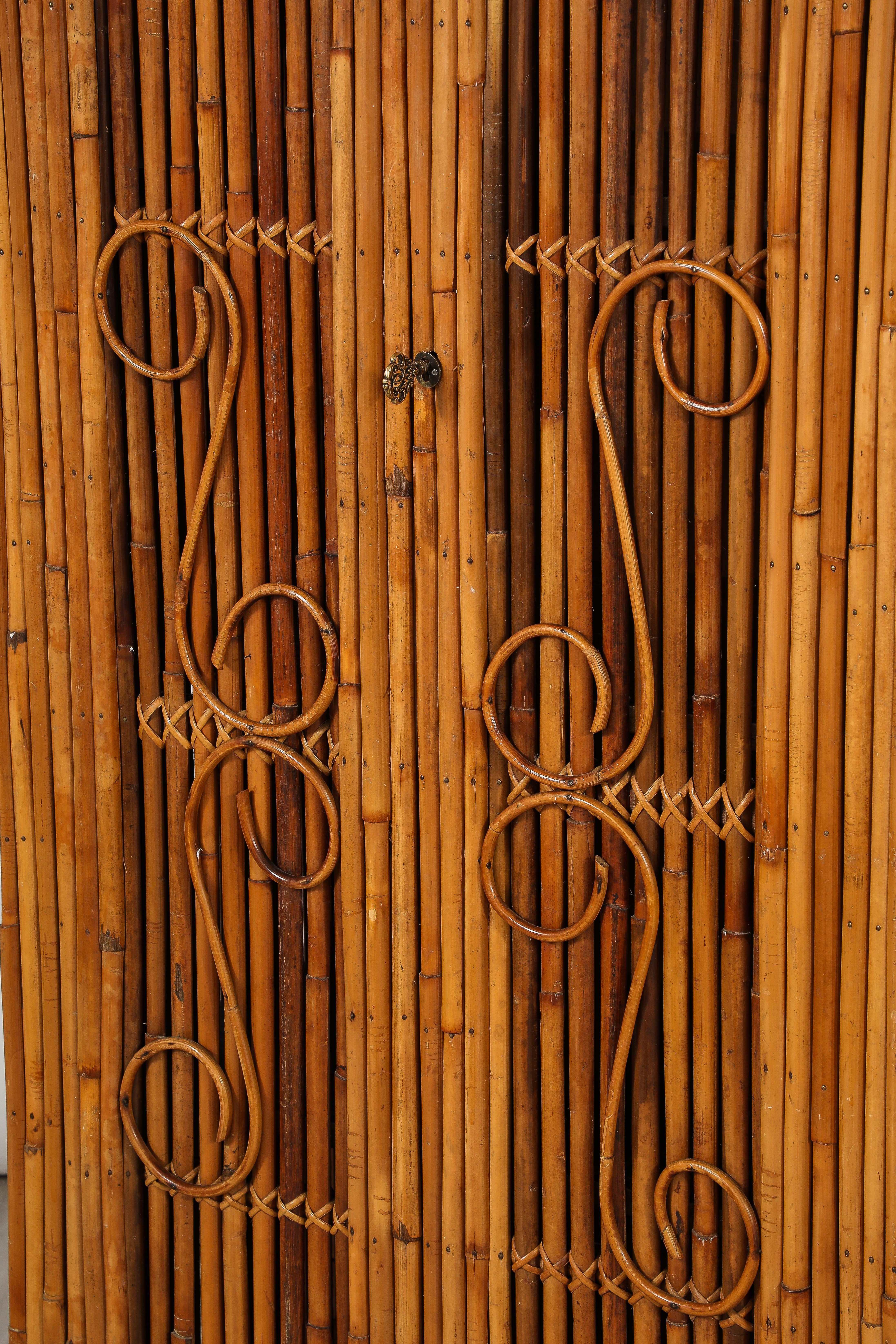 Italian Bamboo Two-Door Cabinet, Italy, circa 1950  3