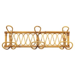 Italian Bamboo Wall Coat Rack with 3 Hooks and Decorative Scrolls