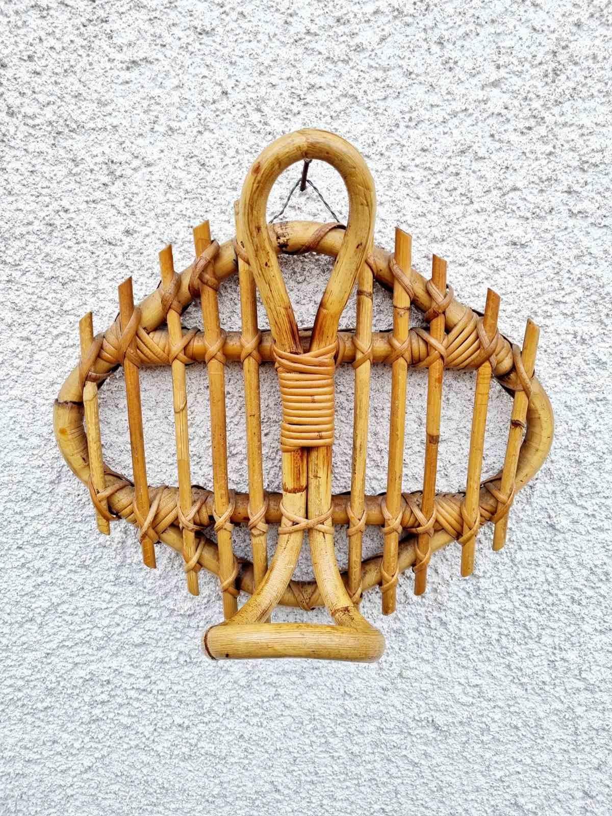 Metà XX secolo Appendiabiti da parete in bambù italiano disegnato da Franco Albini, Italia anni '60, Set di 3