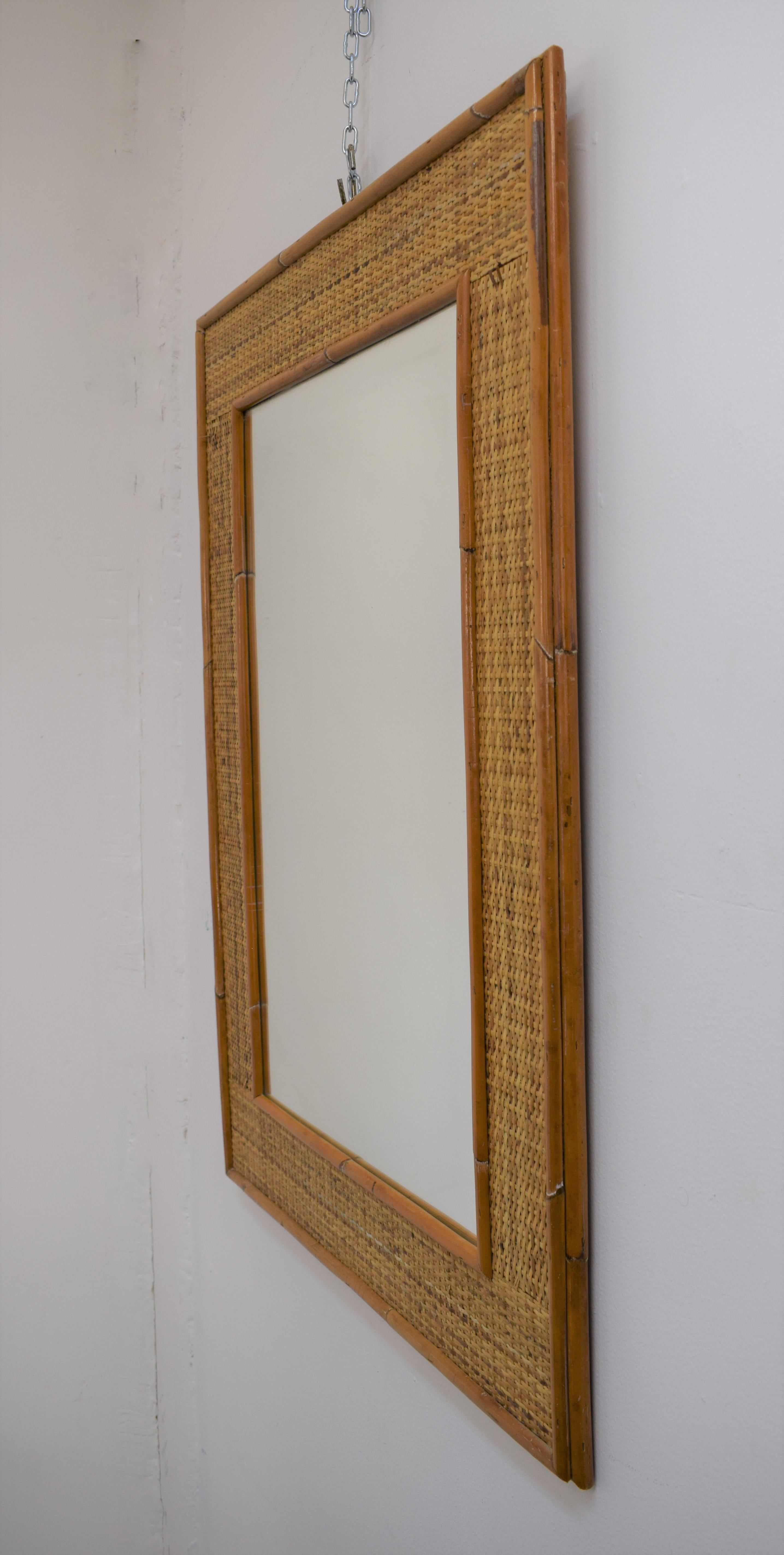 Mid-Century Modern Italian Bamboo Wall Mirror, 1960s For Sale