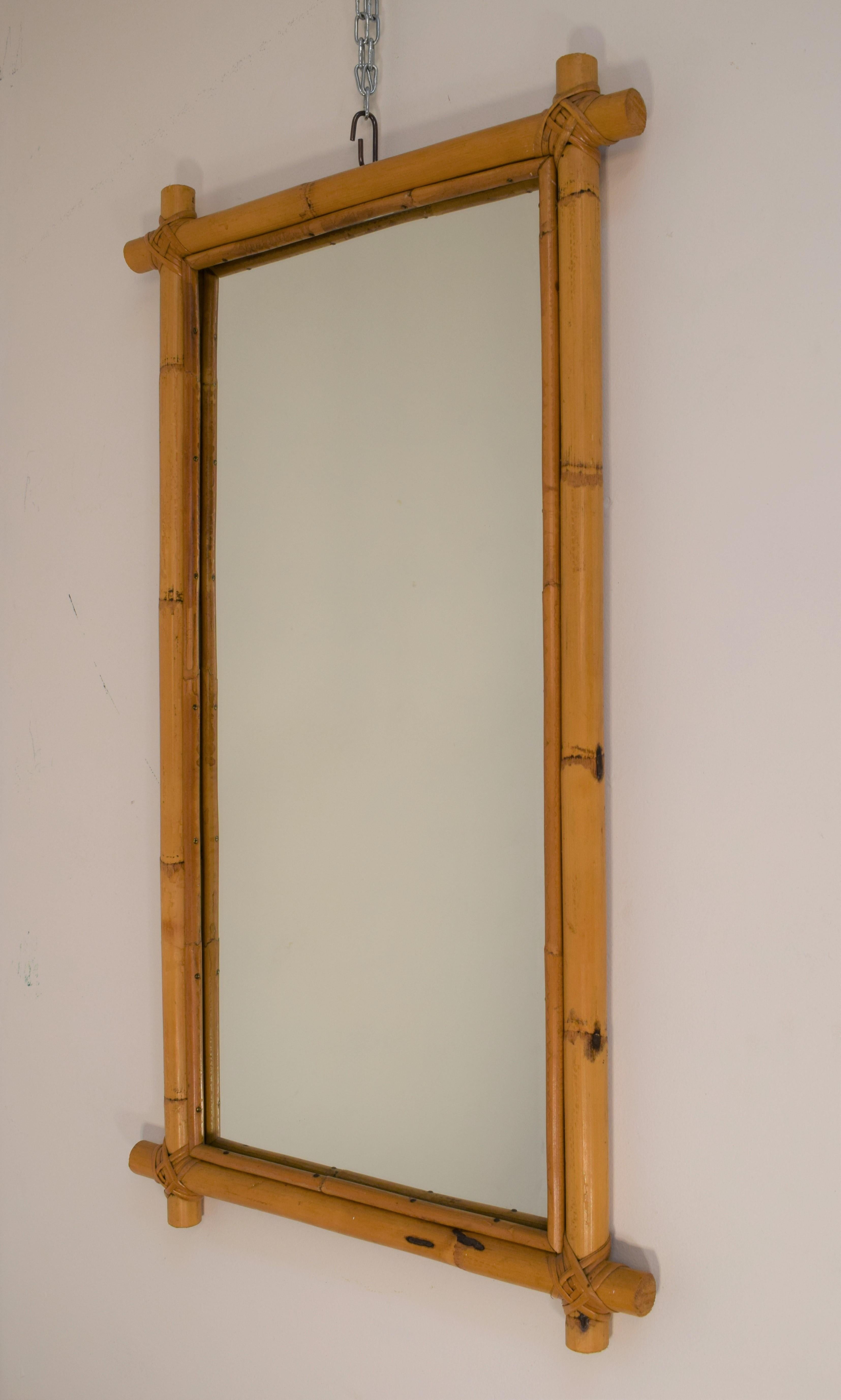 Italian Bamboo Wall Mirror, 1960s In Good Condition In Palermo, PA
